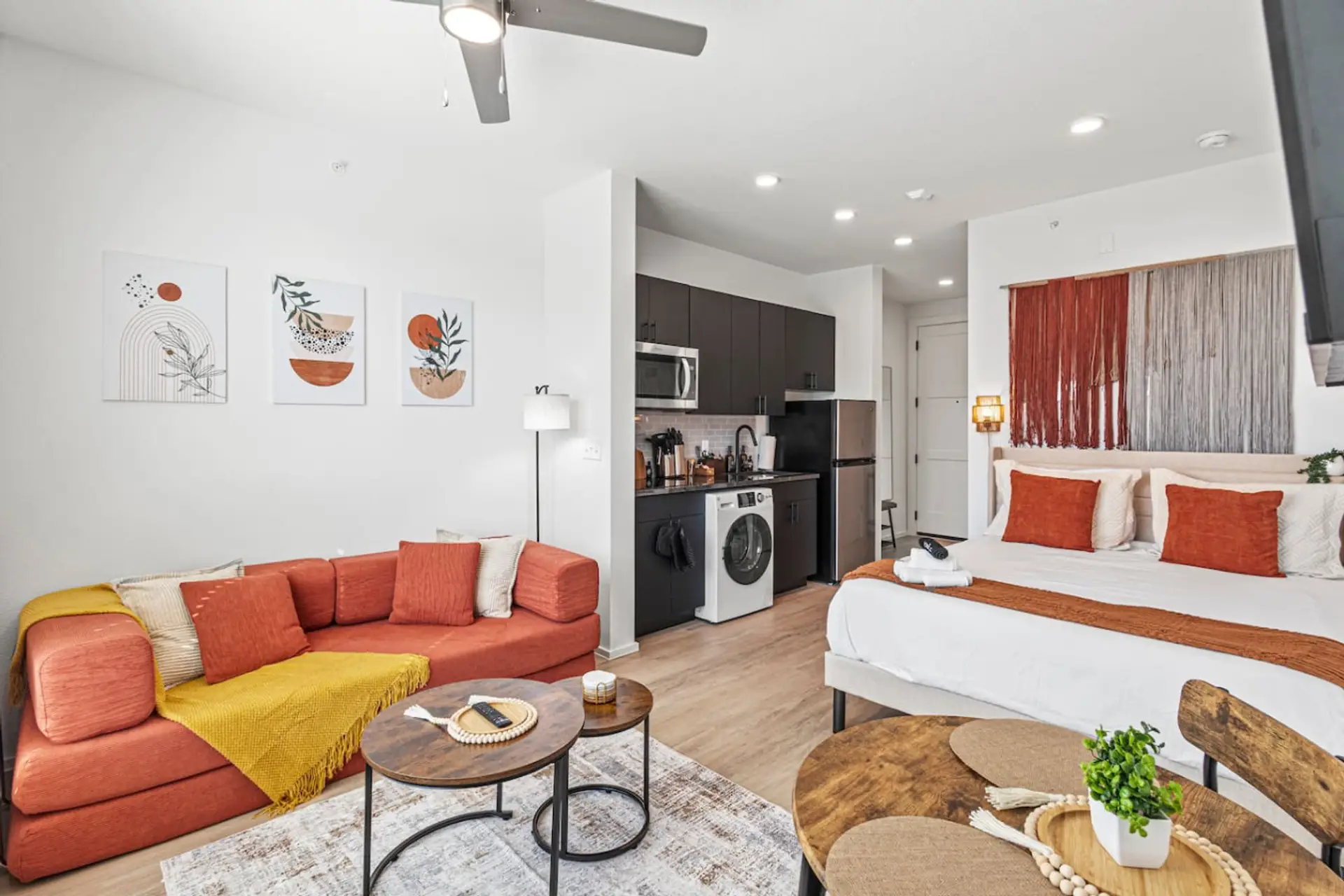 Relax in a bright and welcoming living space with comfortable seating, fast WiFi and a Smart TV after a day exploring the city.