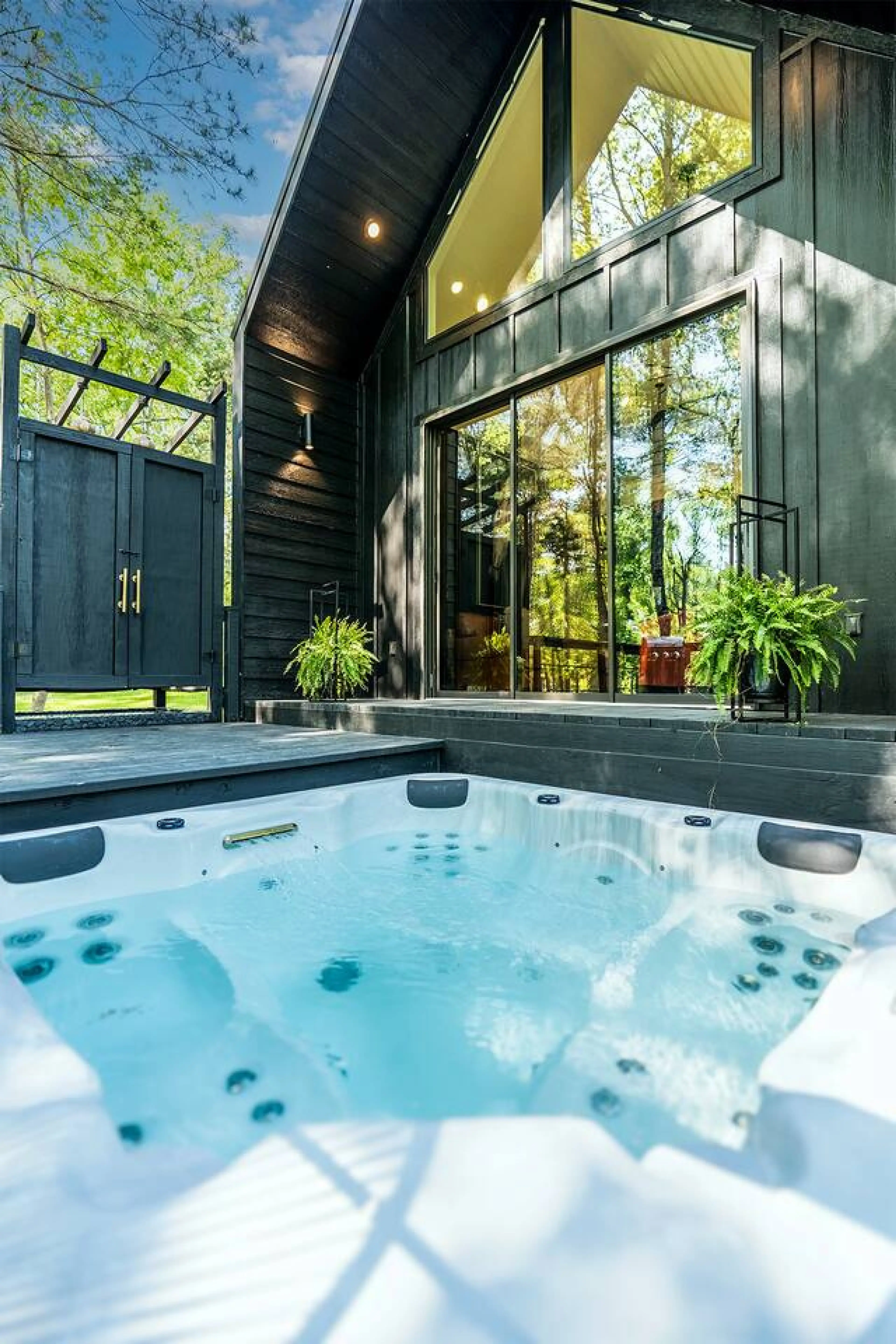 Unwind in the private hot tub while immersed in nature.