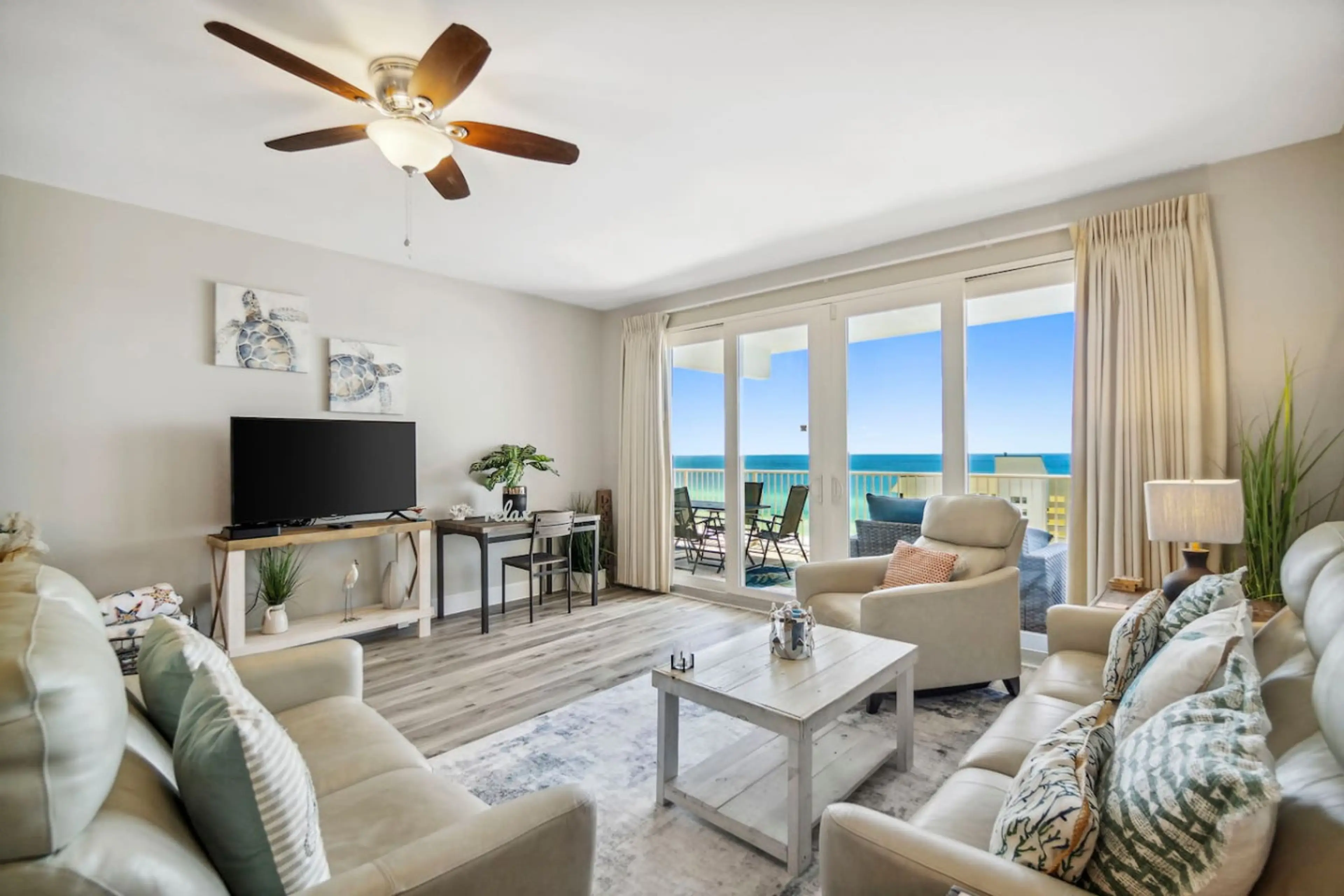 Living Area with Ocean Views, Flat Screen TV and Private Balcony Access
