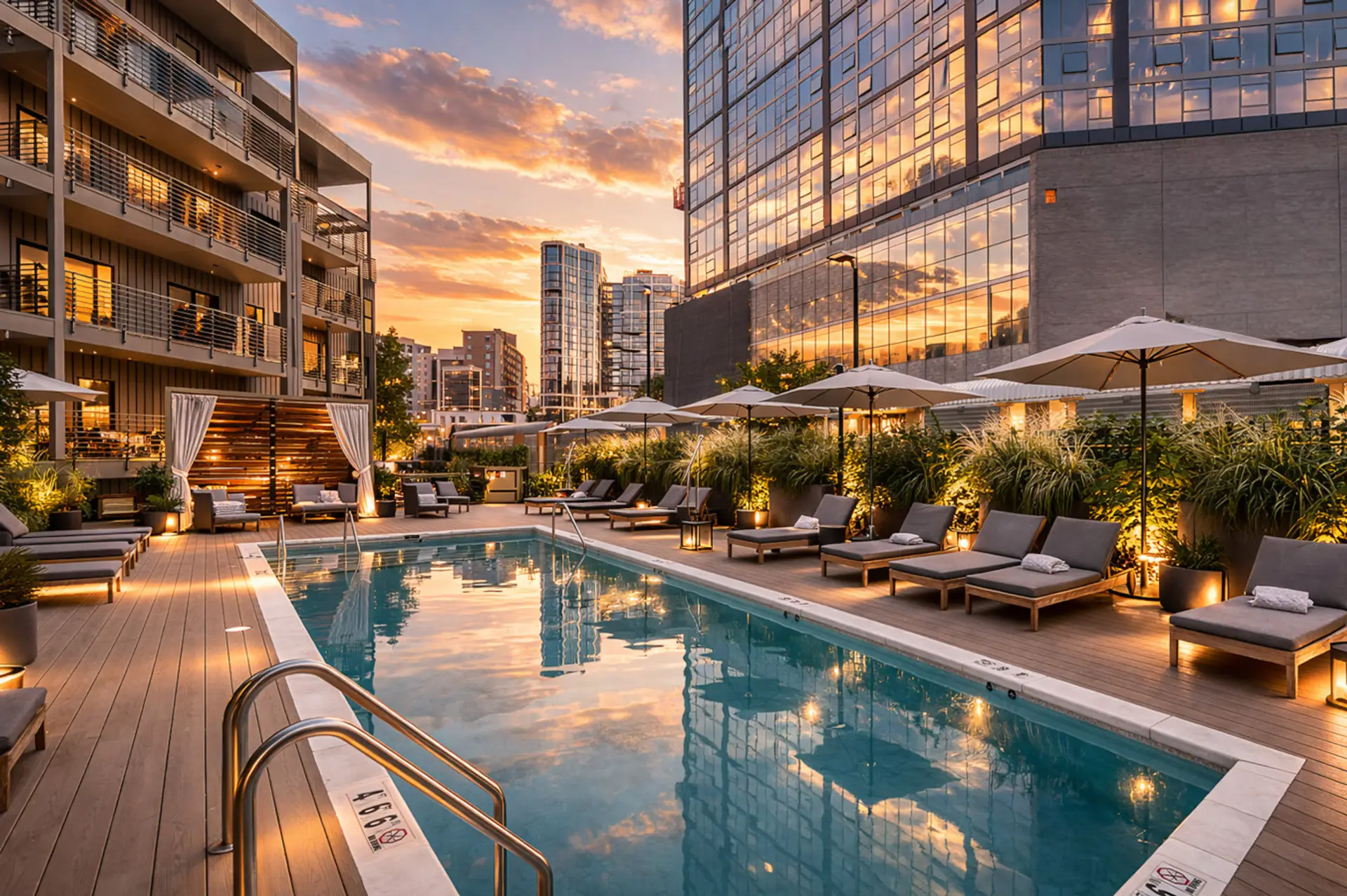 You'll love the seasonally heated pool (March-Oct), cabanas, loungers, fire pits, and more!