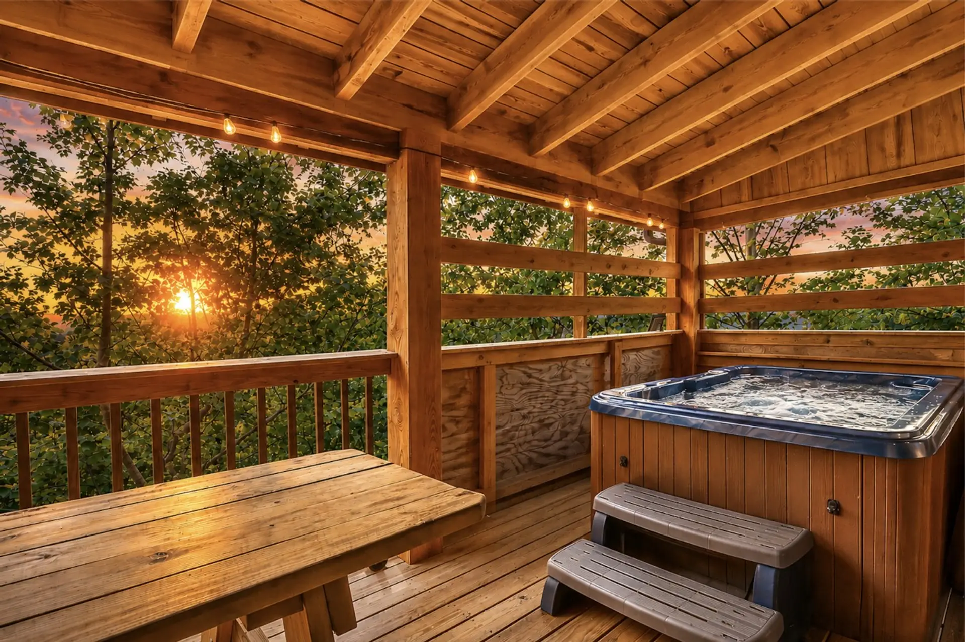 Enjoy a private hot tub on the deck