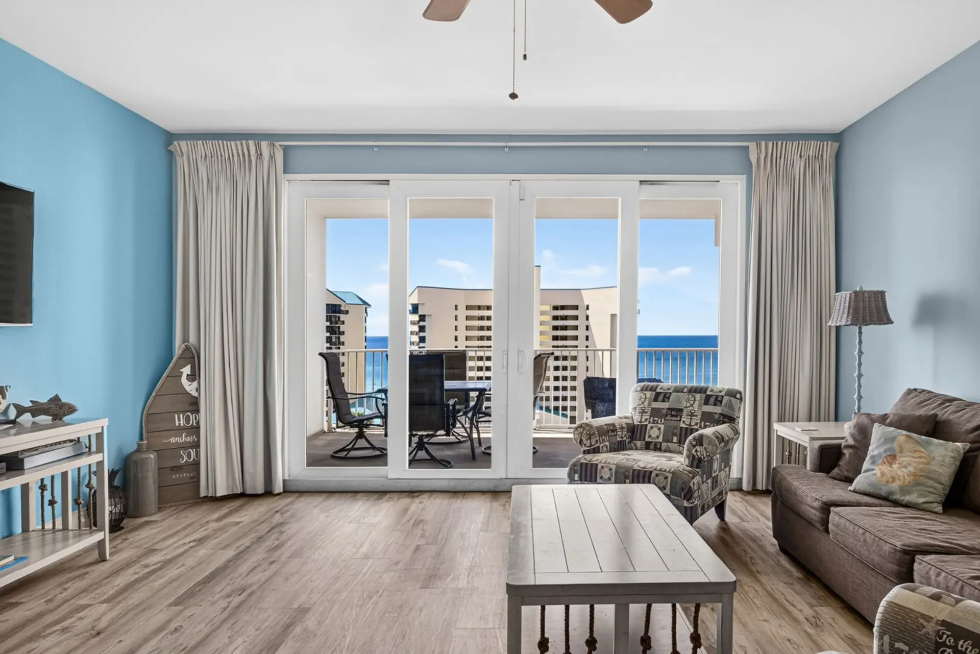 Open-Concept Living Area with Ocean Views, Private Balcony, Queen Sleeper Sofa and Flat Screen TV