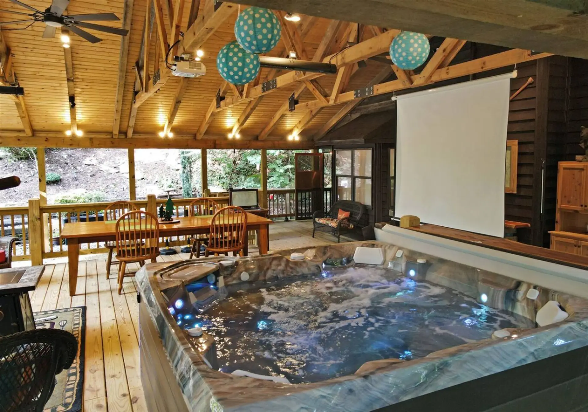 Pet Friendly,Blairsville GA Cabin Rental with Outdoor Living Area with Hot Tub
