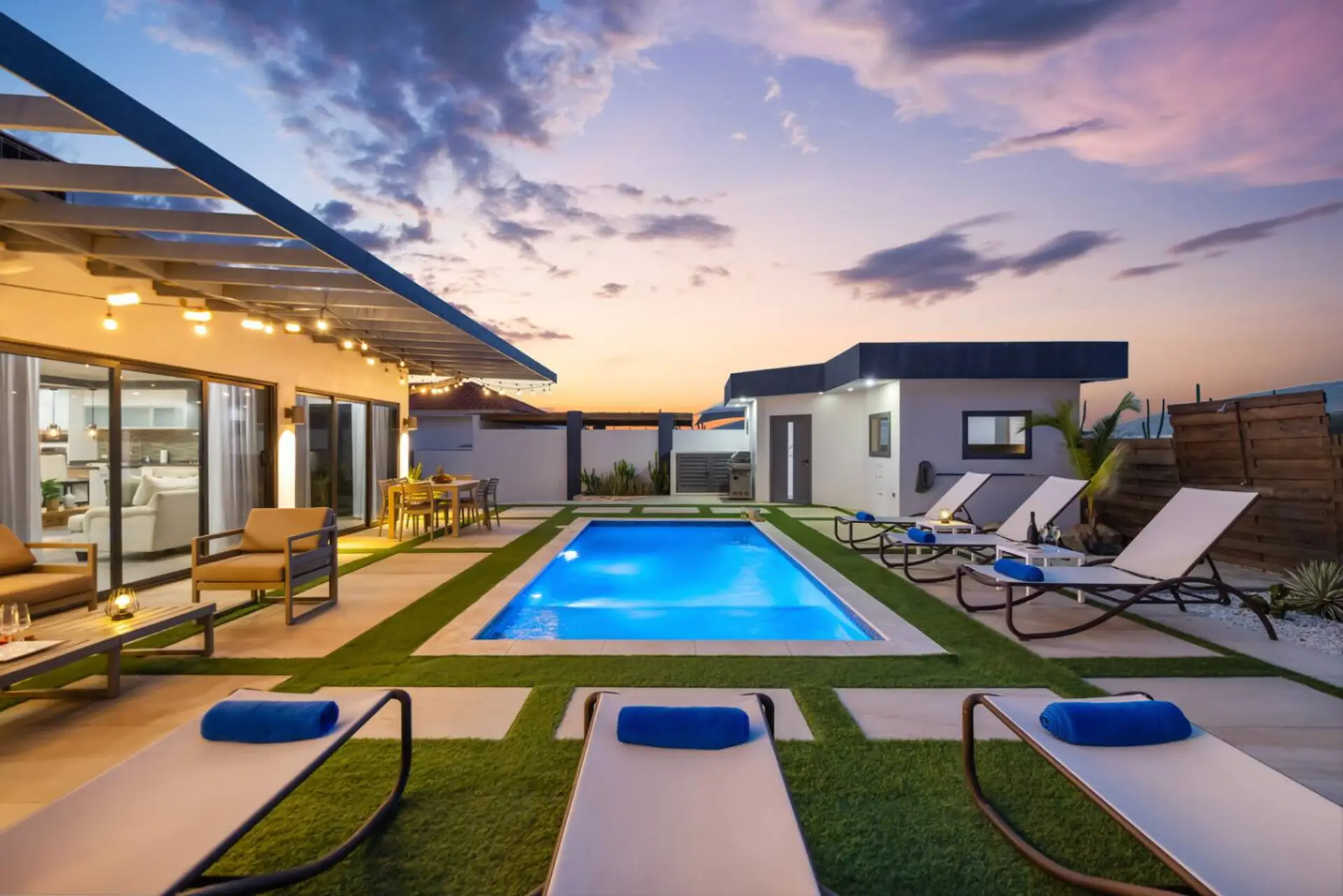 Evening pool glow for magical nights under the stars.