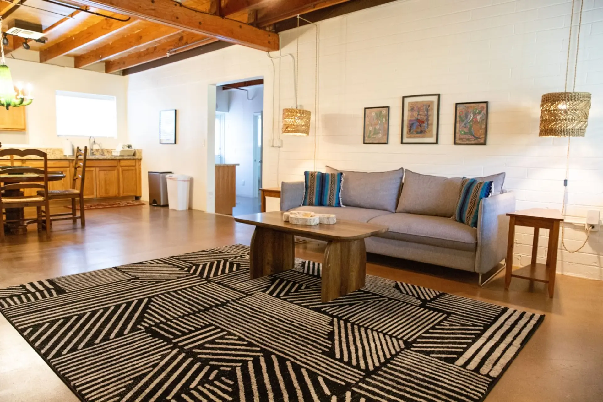 Living room, kitche, and dining area in the Saguaro Casita