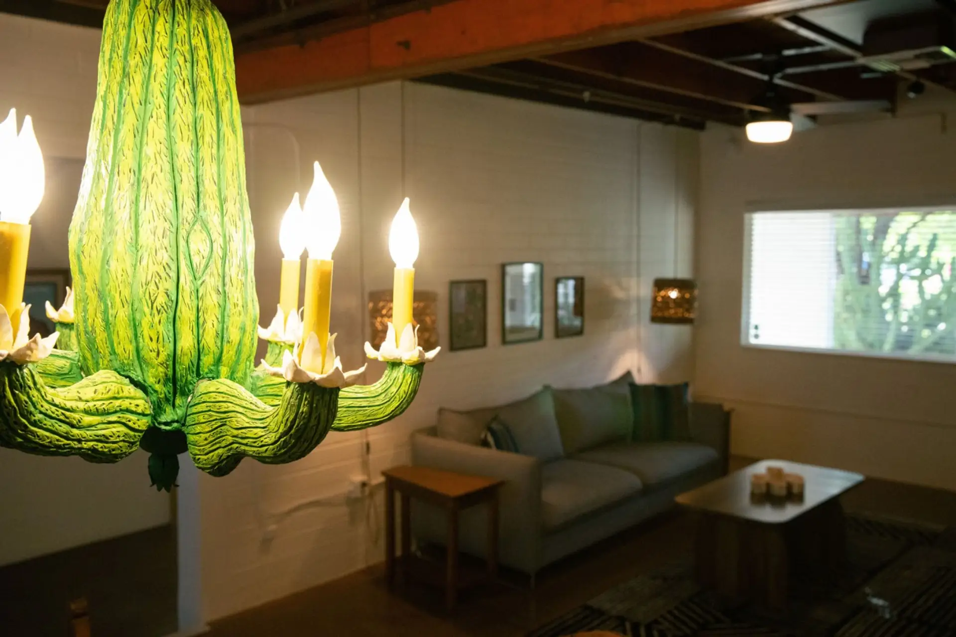 Handmade Saguaro chandelier in the dining area