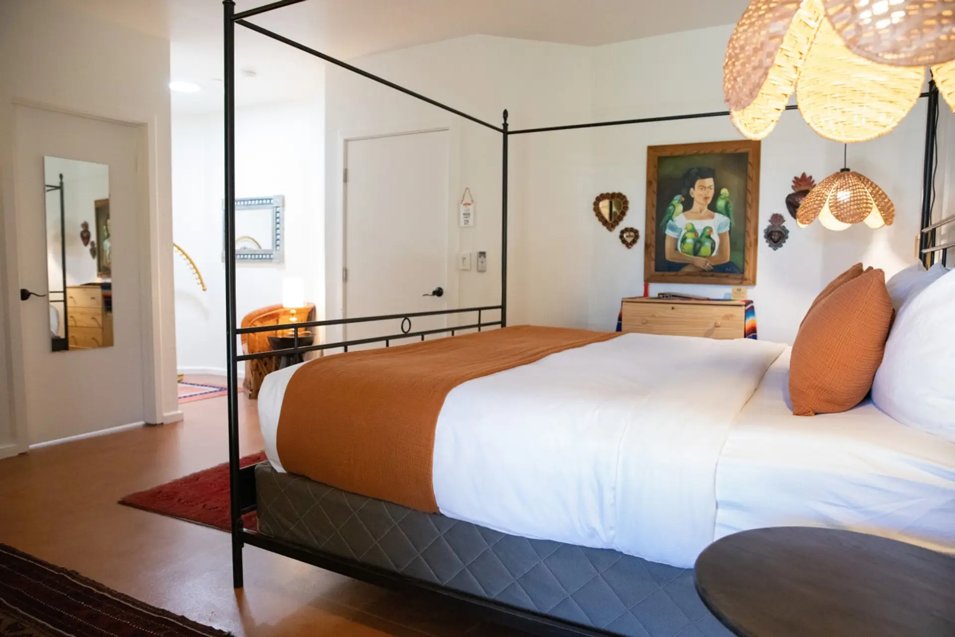 Bedroom in Frida's Room, with closet nook and full length mirror