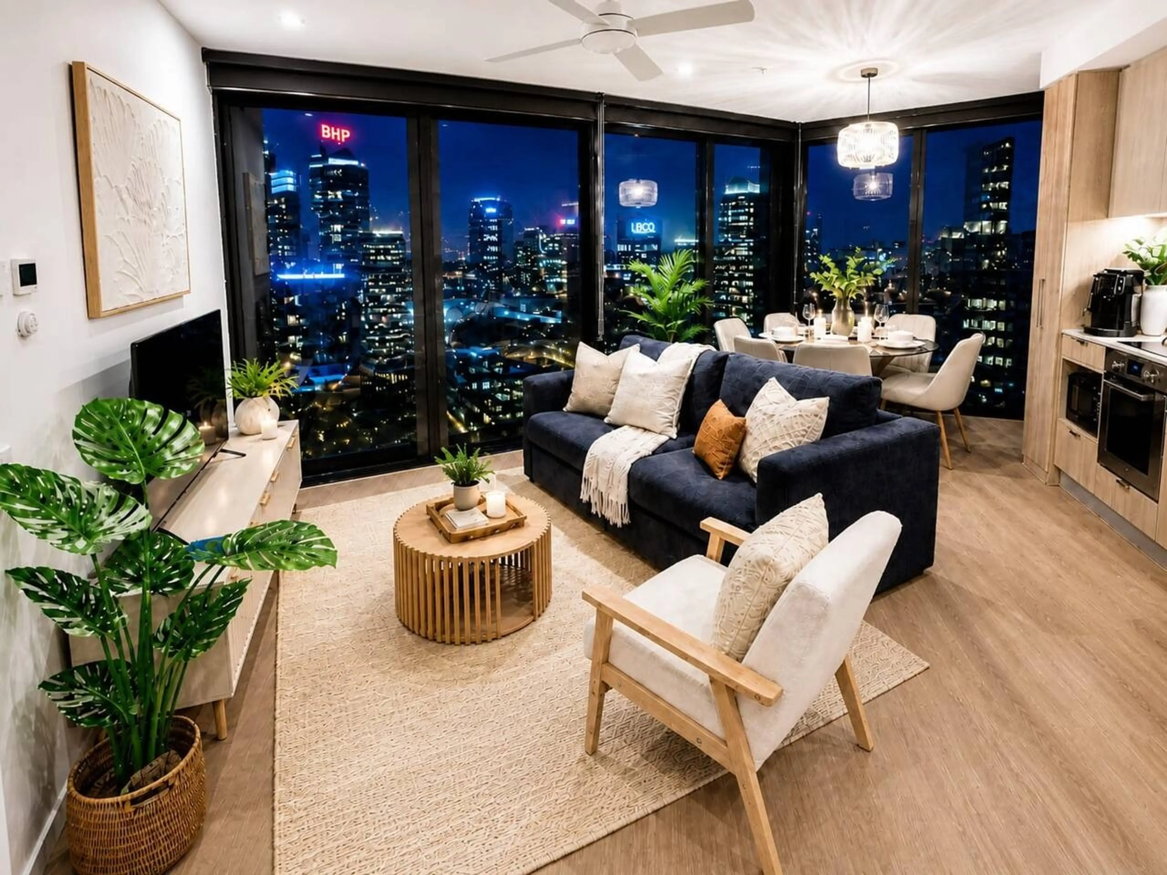 Stylish interiors, luxurious comfort, and panoramic city vistas.
