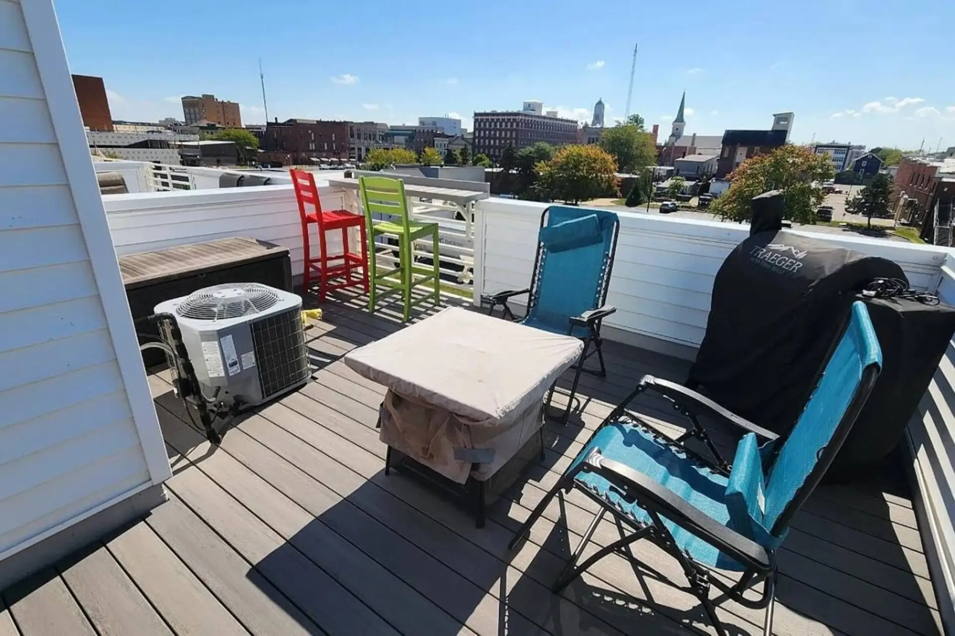 Enjoy rooftop lounging, outdoor grilling, and panoramic views overlooking downtown Sandusky.
