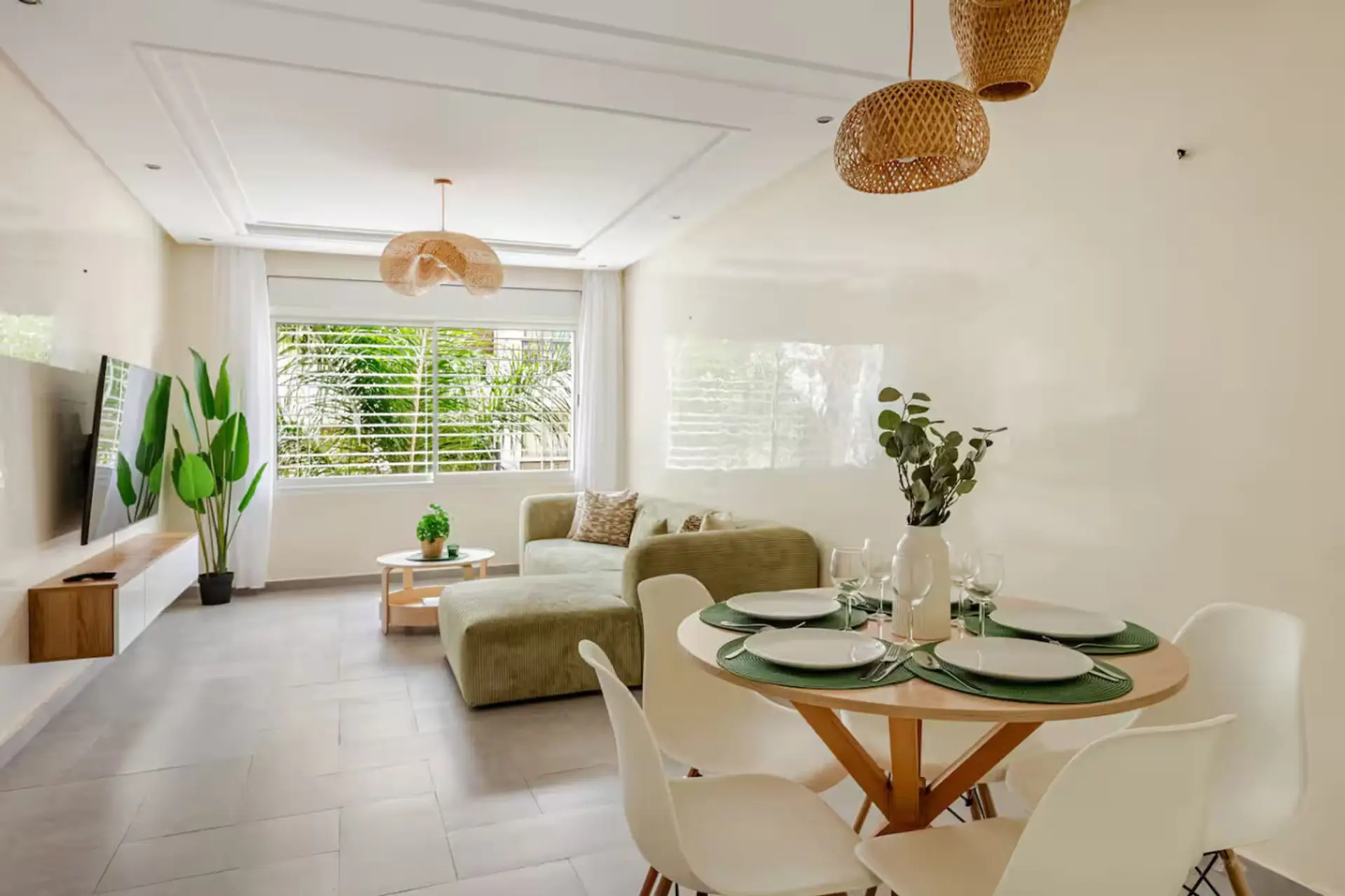 Spacious living area with lounge and dining space