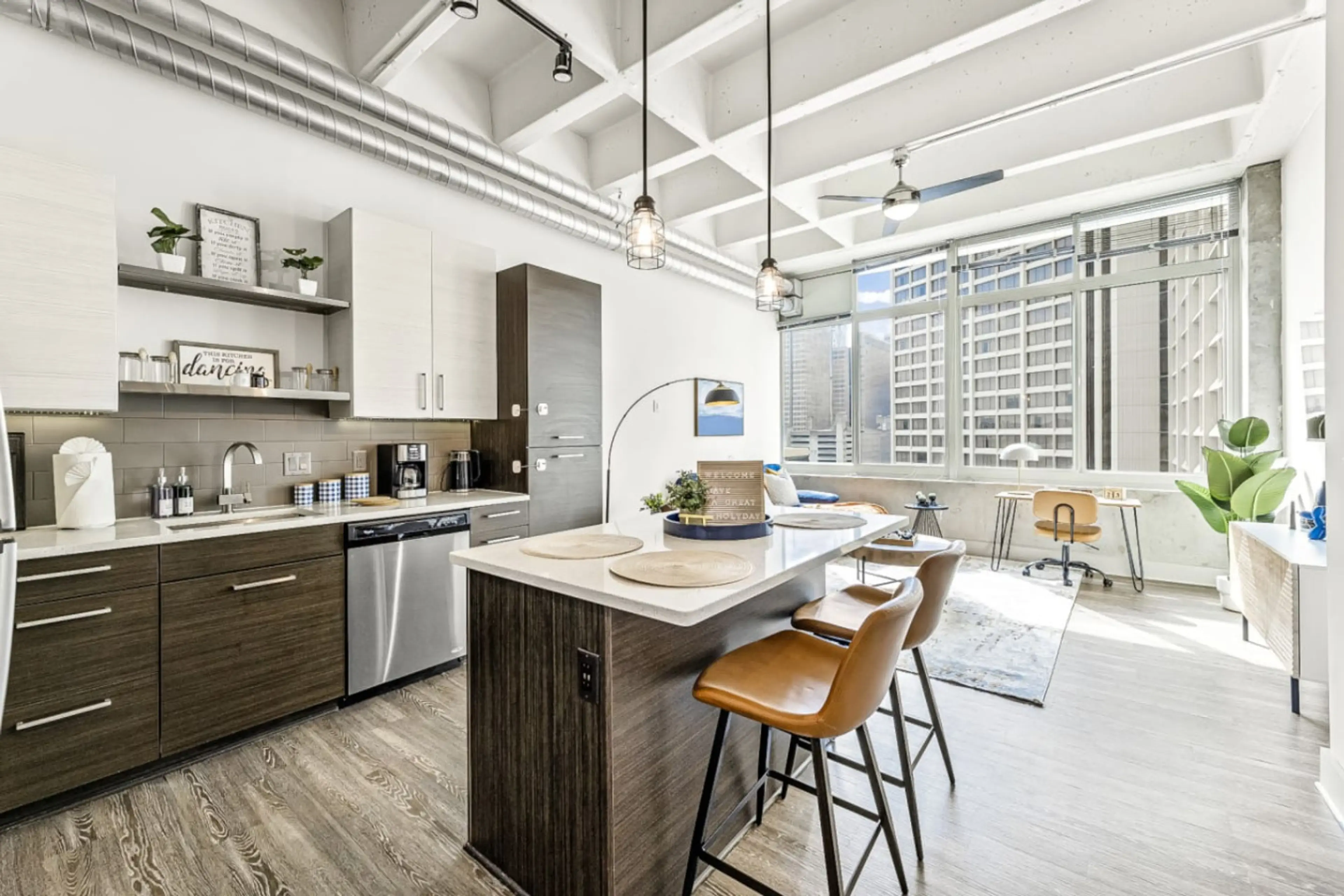 Kitchen: Modern kitchen with sleek appliances and ample natural light for culinary adventures!