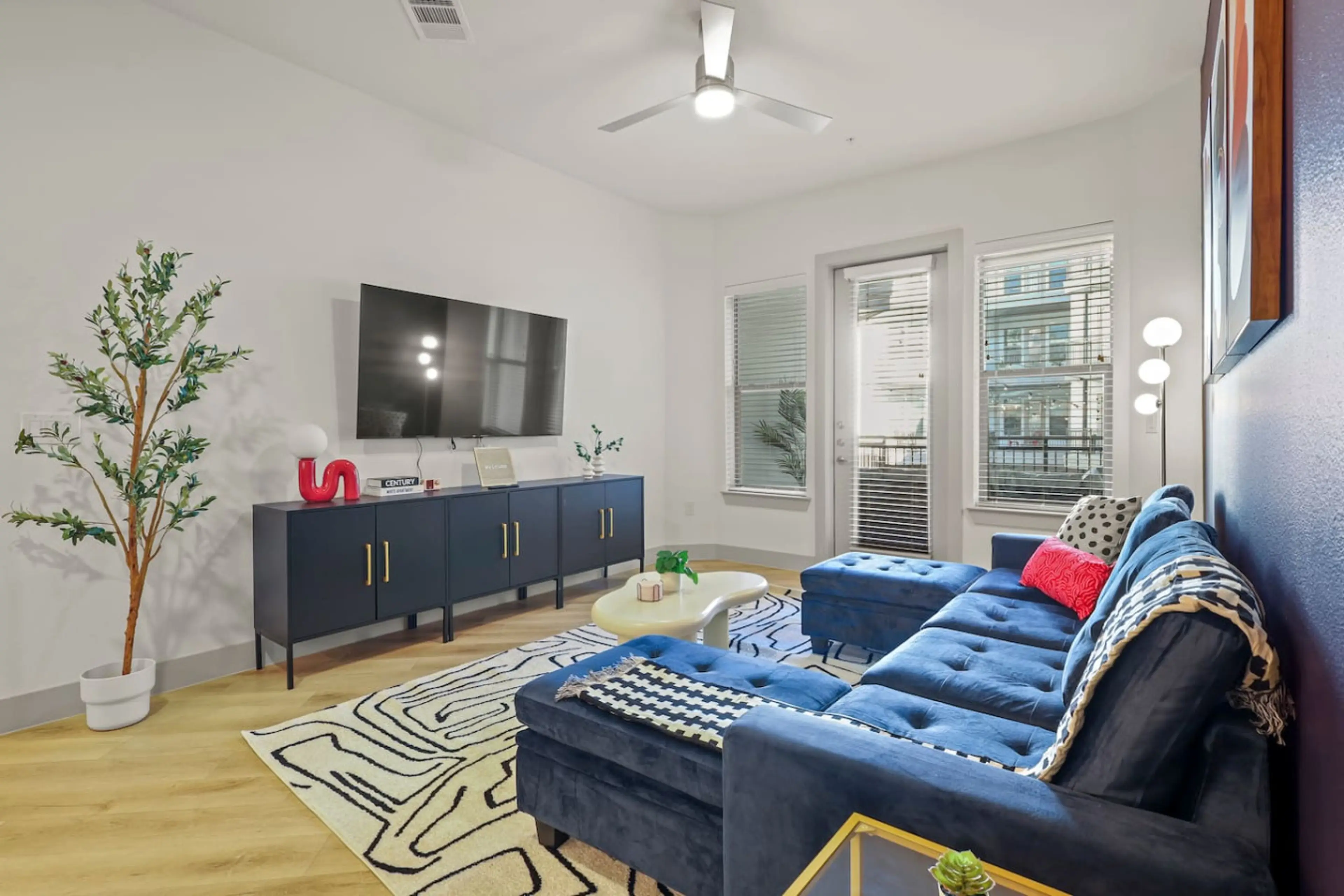 Living Room: Stylish retreat with bright accents, perfect for relaxation and entertainment!