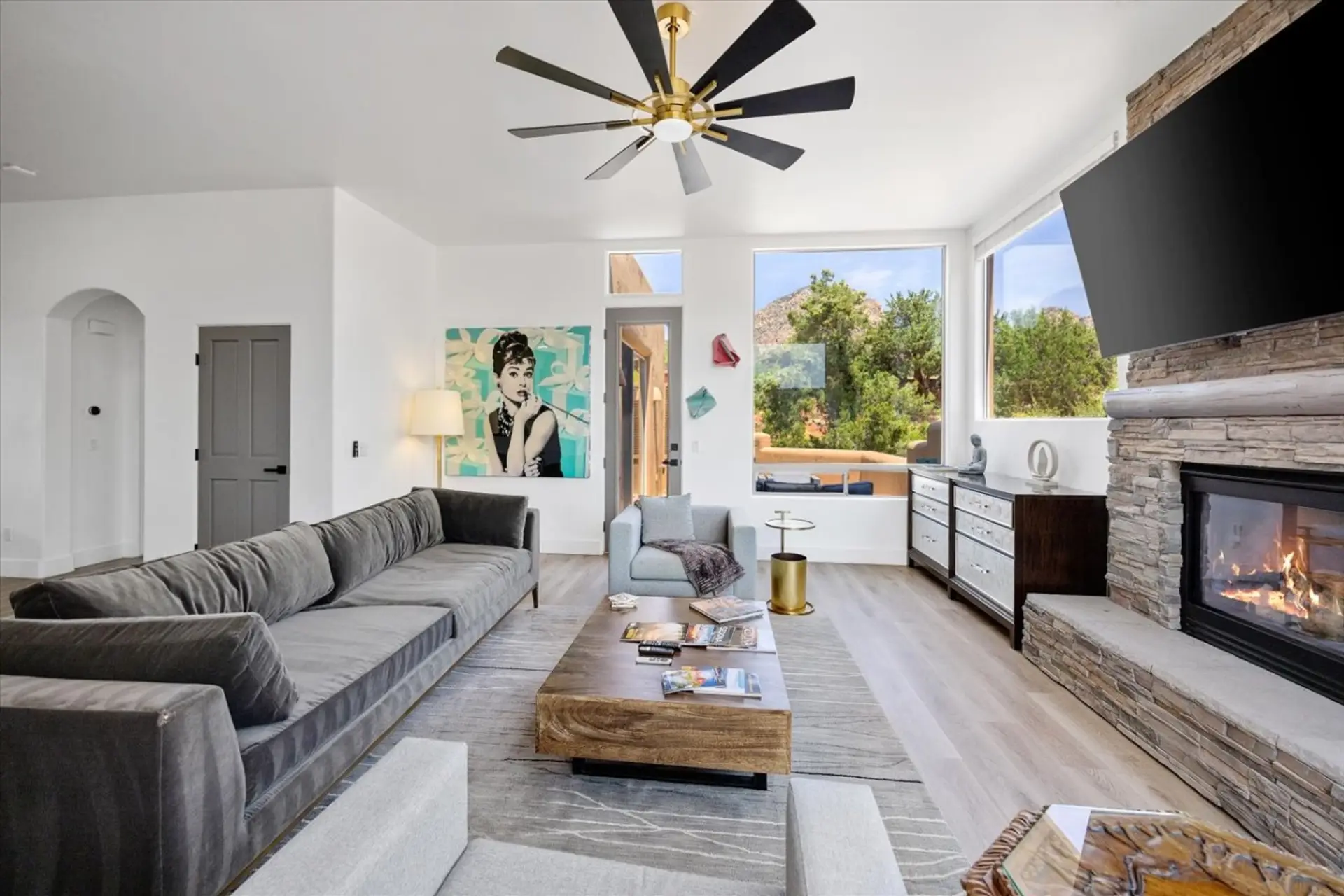 Relax in the spacious living room with a good book, gas fireplace, smart TV (log into personal streaming services)