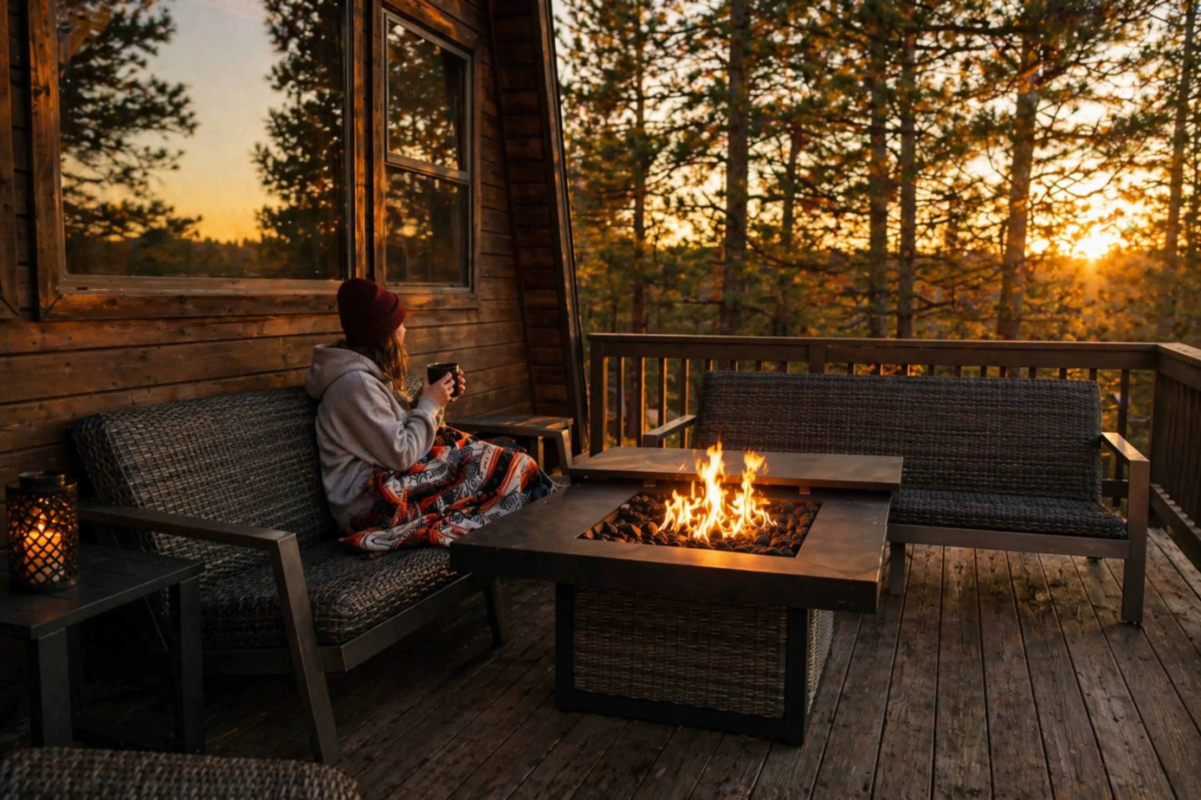 Wrapped in a blanket, coffee in hand, and the fire flickering as the sun melts into the pines—this is what evenings at your private A-frame cabin in Arizona’s White Mountains are made for. Cozy, quiet, and unforgettable. 🔥🌲✨