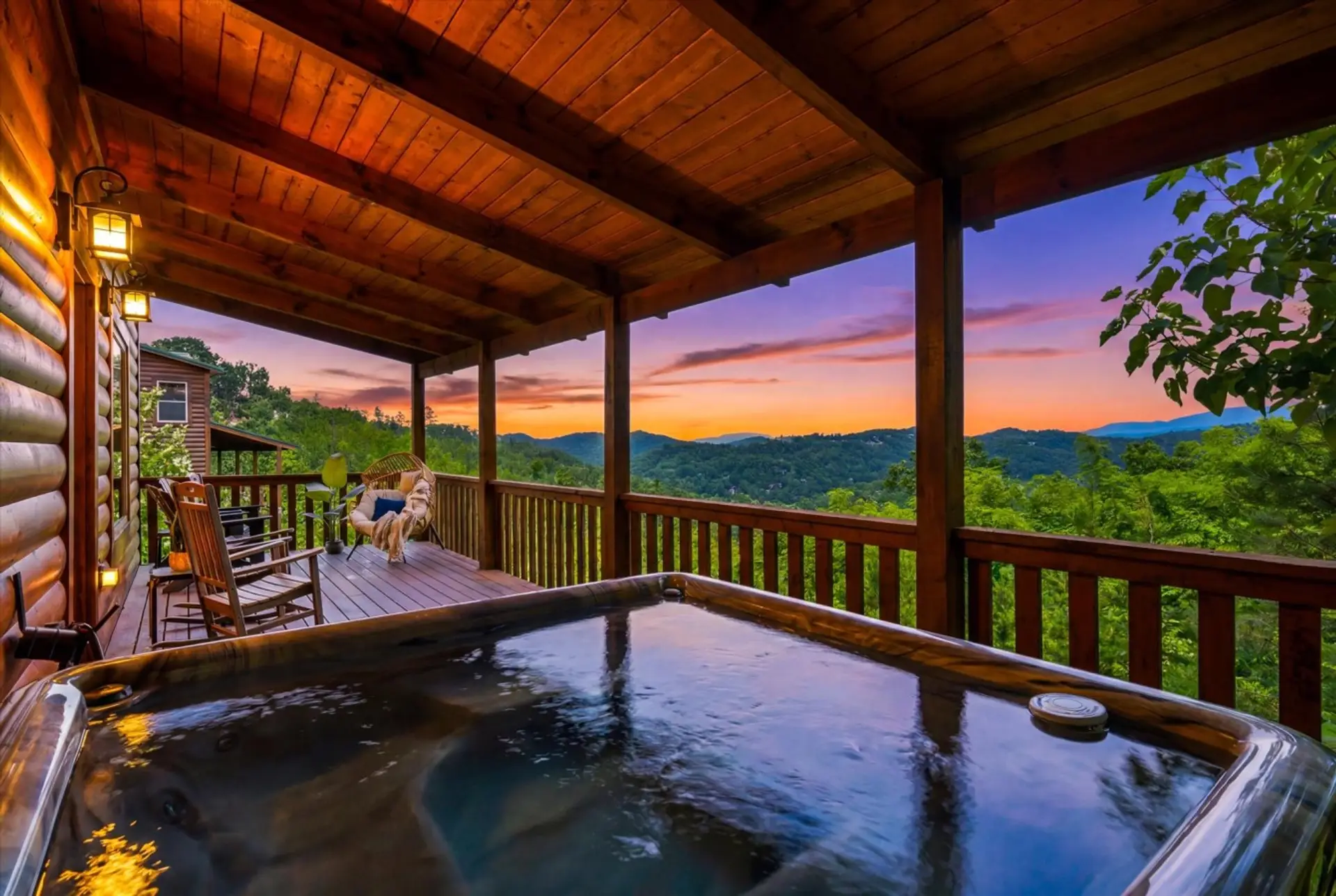 Evening Hot tub with the Smoky mountain view