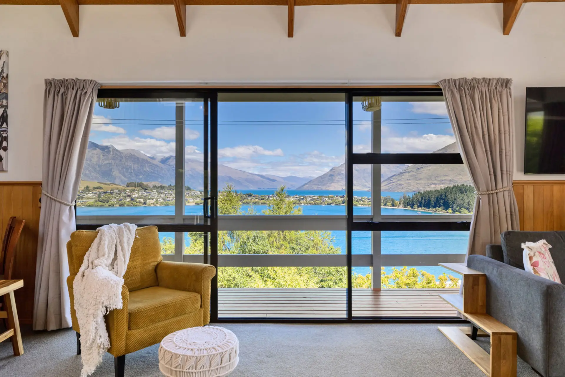 Stunning lake and mountain views from the living area and balcony