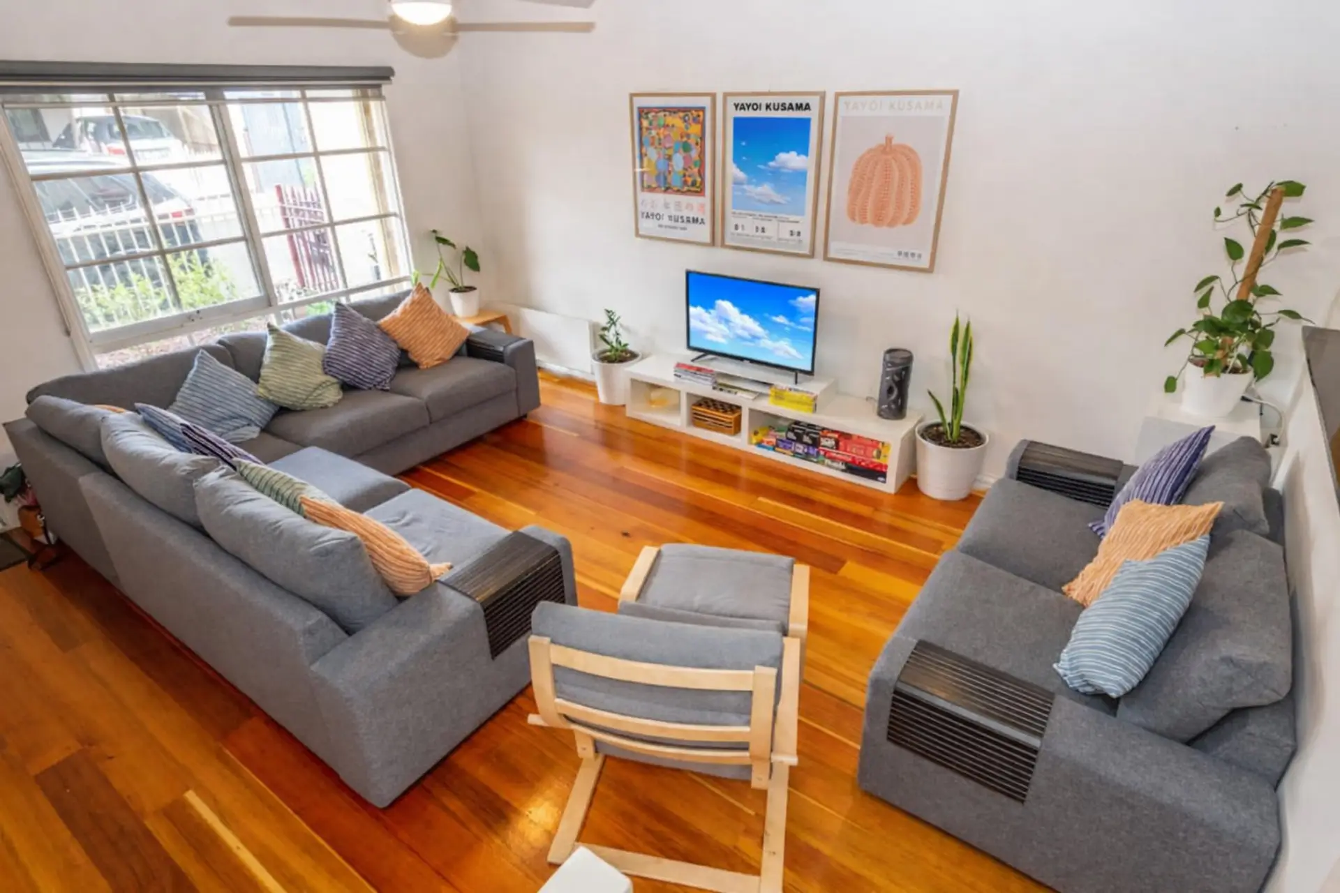 The open plan living, kitchen and dining space allows easy interaction between guests.