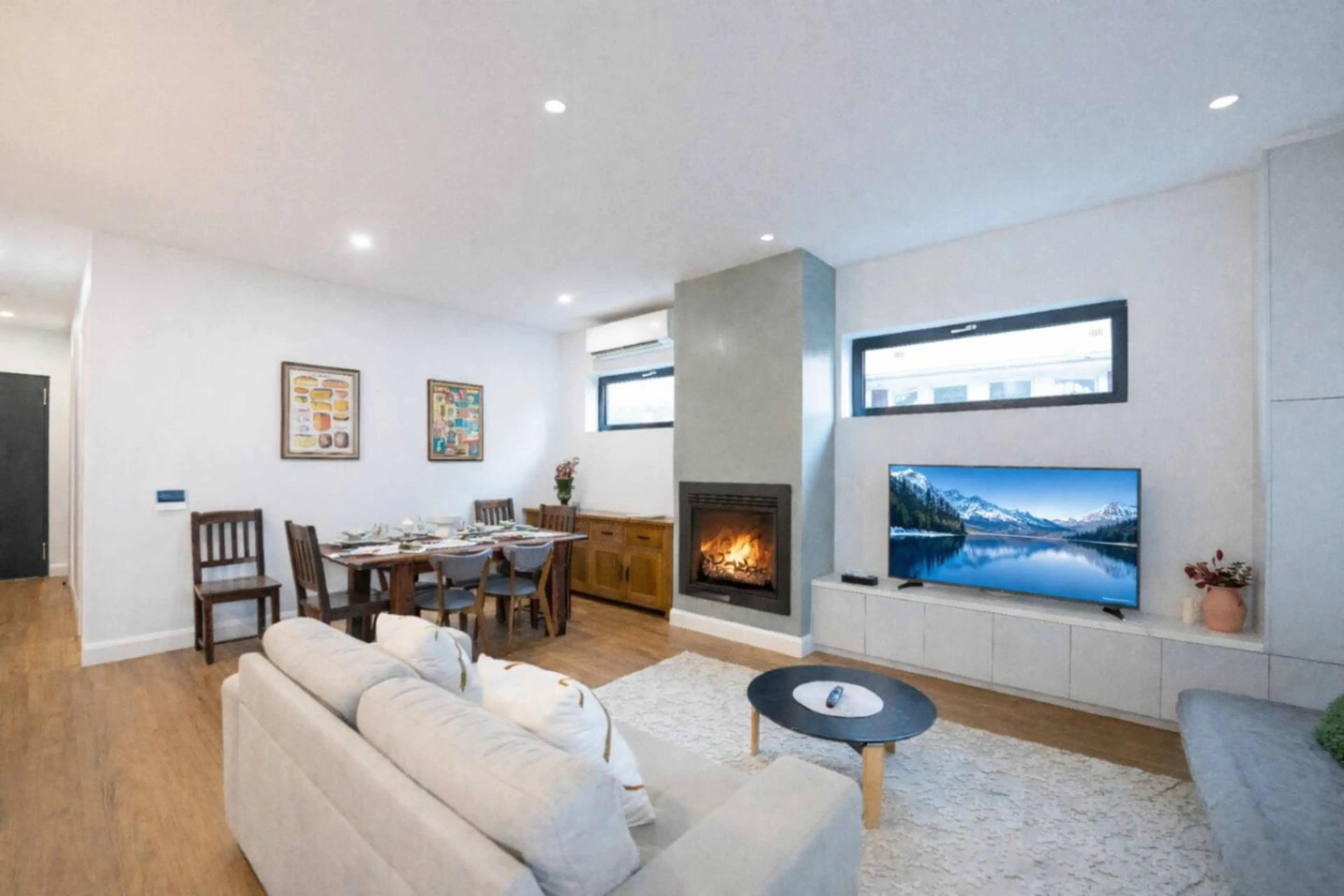 Relax by the cosy fireplace after a day out.