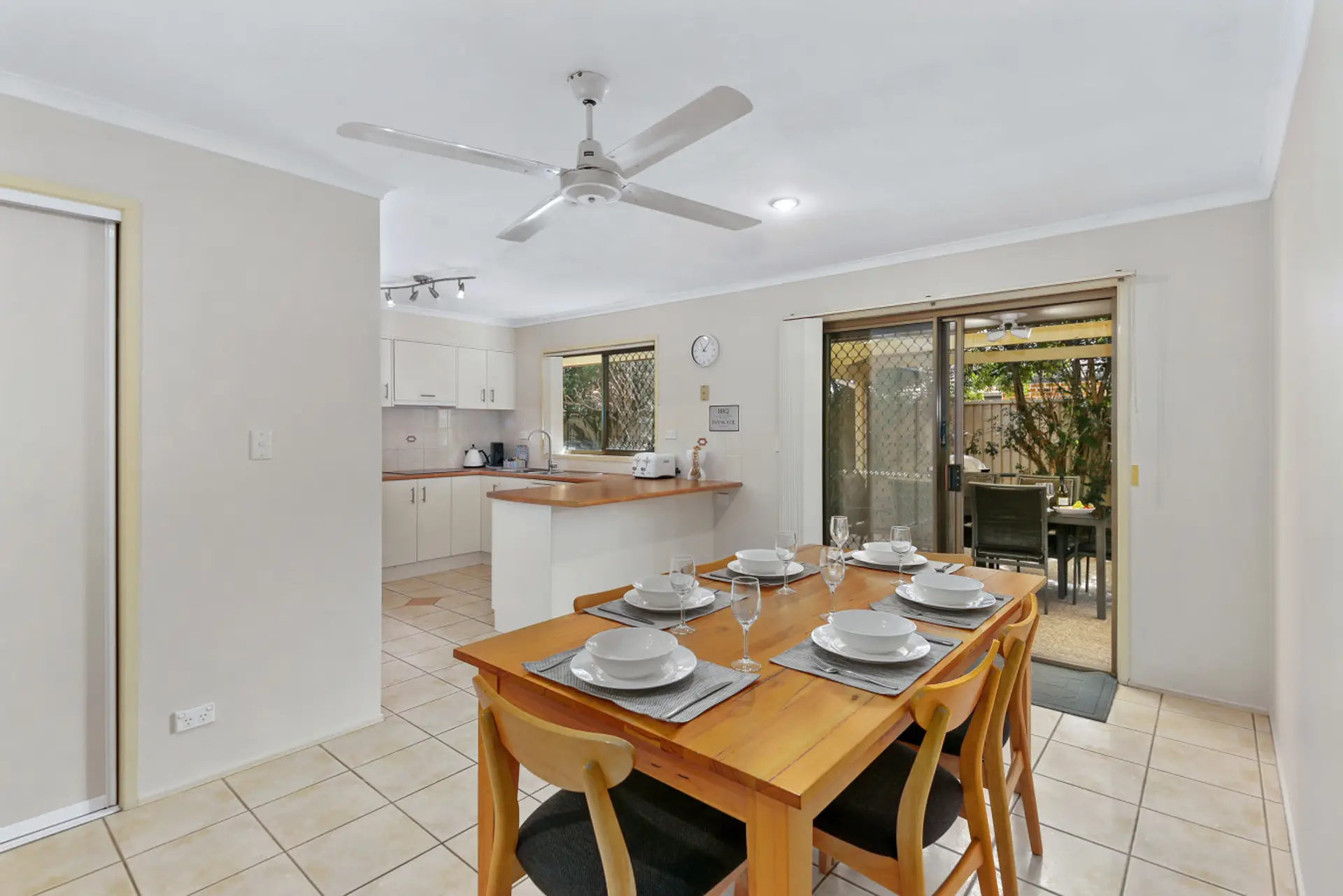 Dine in comfort either inside or outside. Note a split system AC has been added to the dining room to keep your comfortable all year round.
