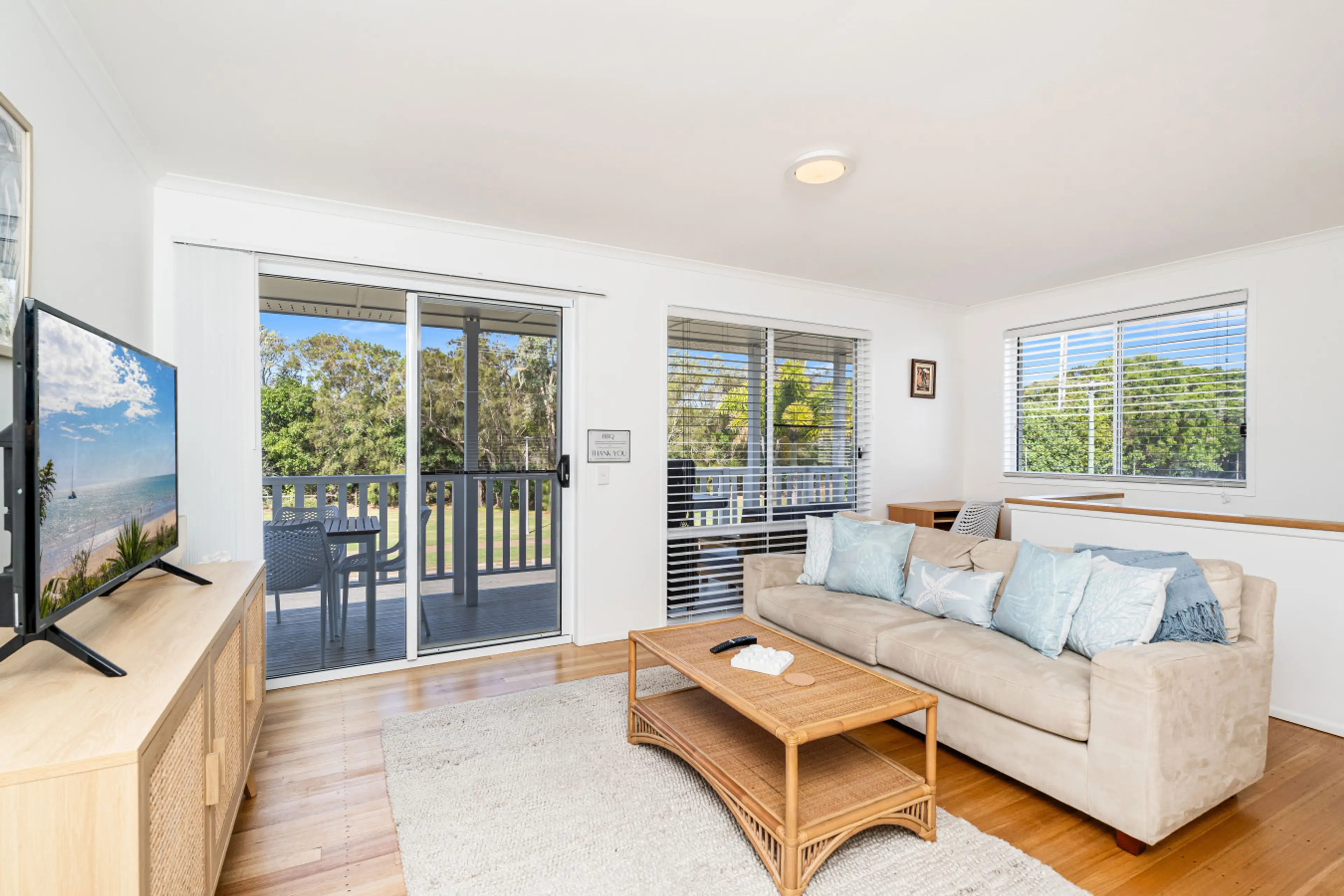The downstairs living area with large tv is the perfect place to chill and after a day at the beach. Connect up your favourite stream apps.