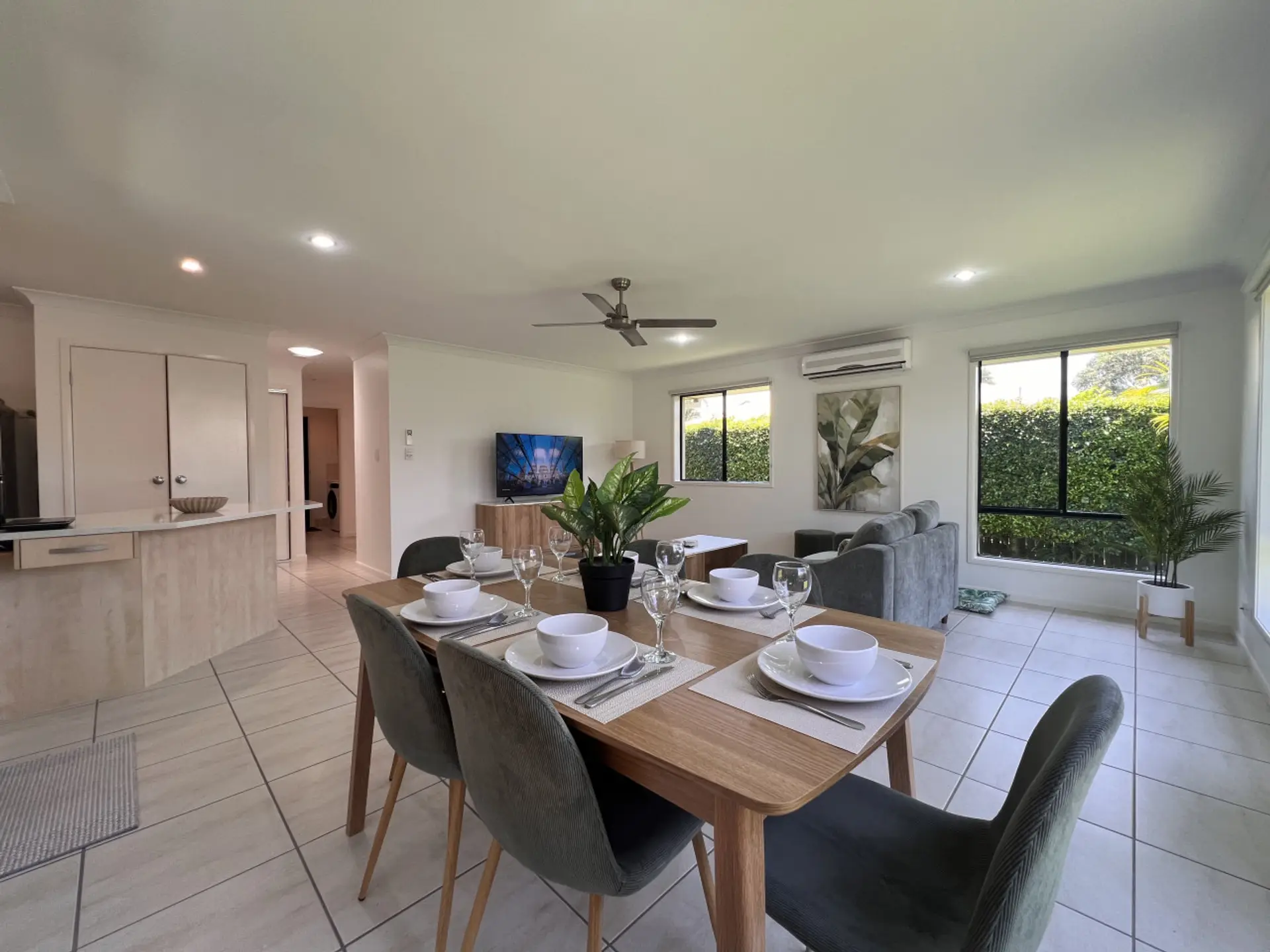 An open area of the dining and living area