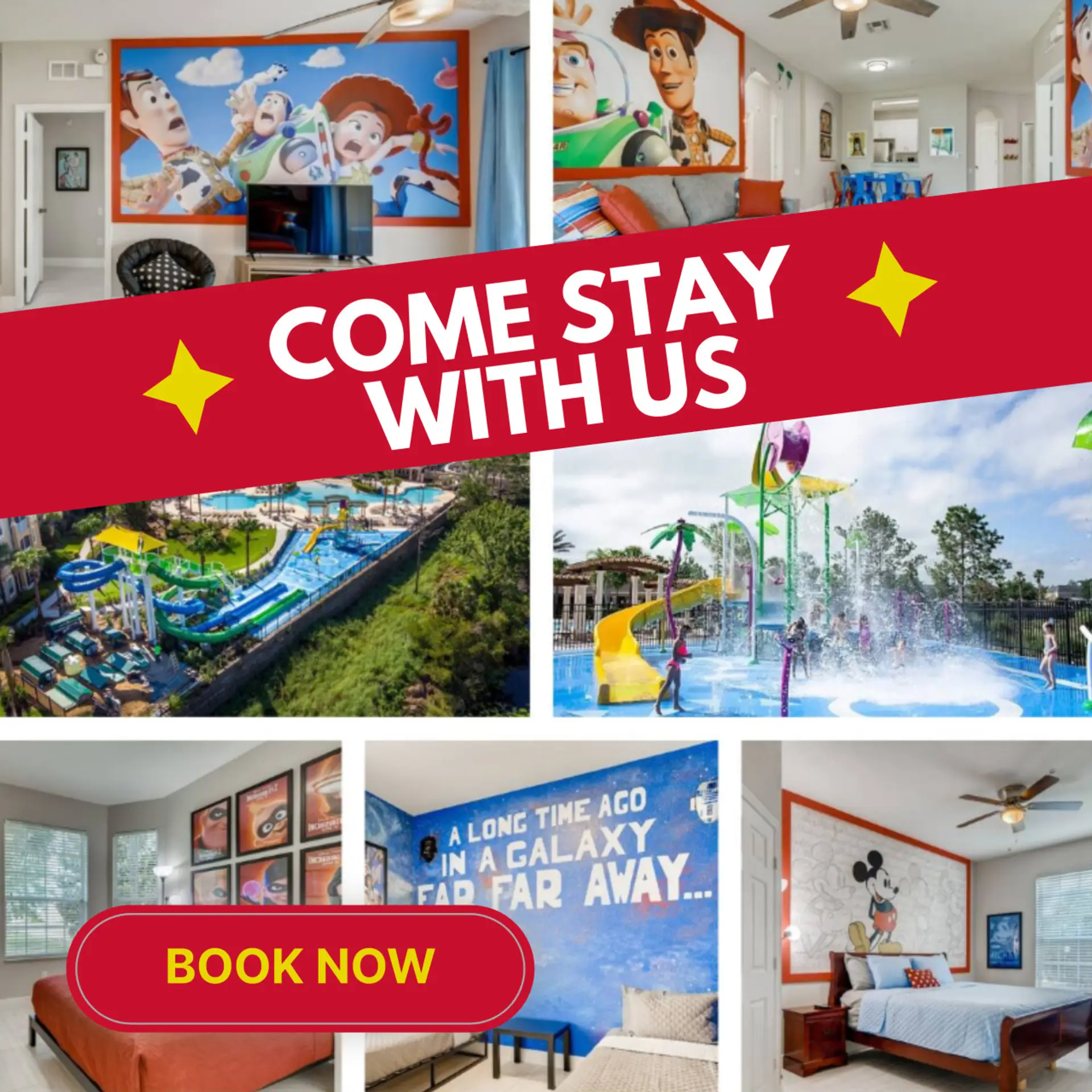 Enjoy fun-themed rooms and access to amazing resort amenities for the perfect getaway!