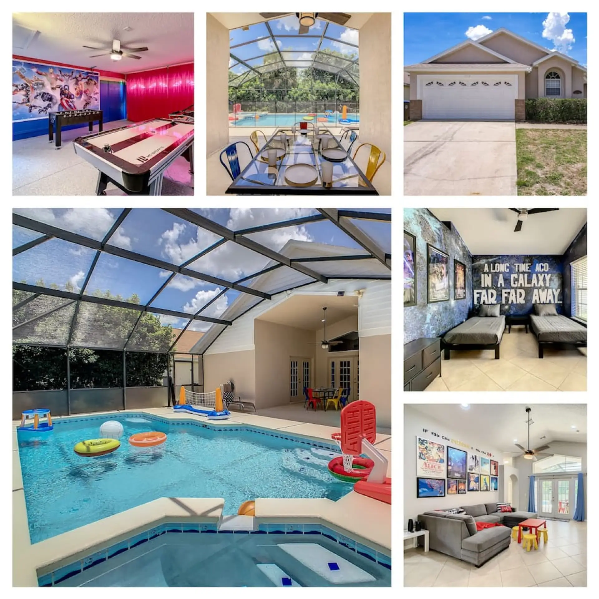 Welcome to our home! Enjoy the private pool, fun themed bedrooms, and a cozy living space that’s perfect for hanging out with family and friends.