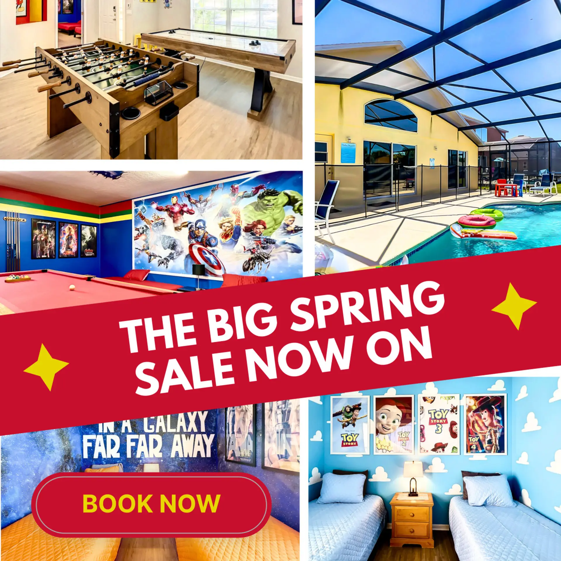 Book your dream getaway with themed rooms, private pool, and endless family fun — all at a special price!