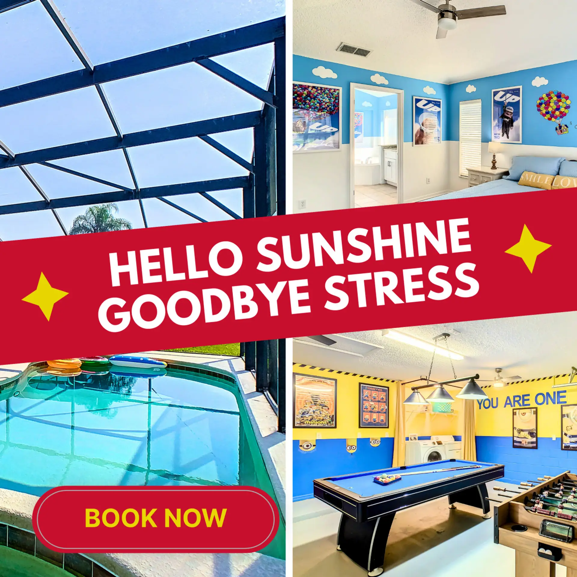 Bright and cheerful vacation retreat—where sunshine meets relaxation and stress melts away. 🌞✨