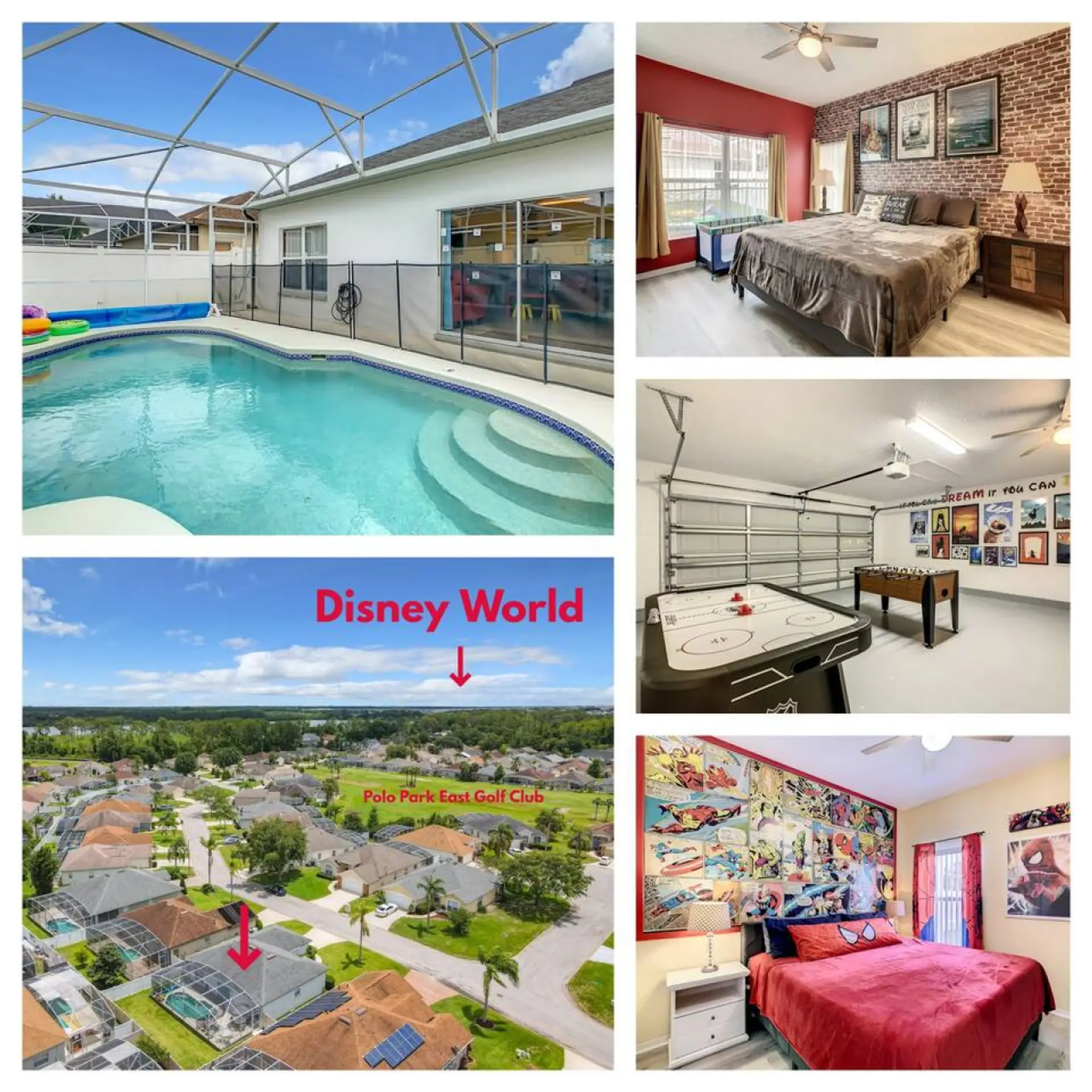 Single Level Pool Home next to Disney Every room is themed Converted garage into game room