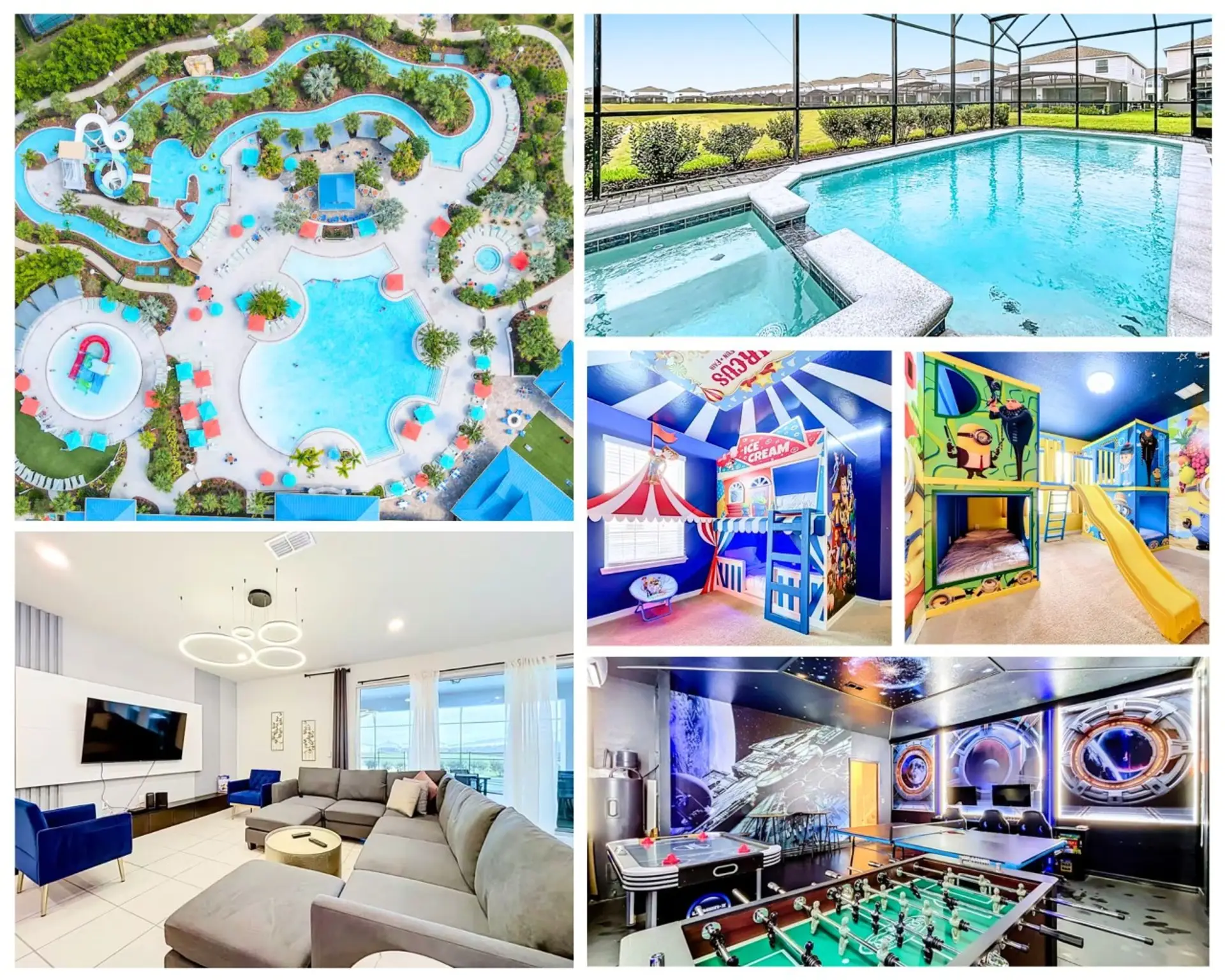 Enjoy the perfect getaway with resort-style amenities, themed spaces, a private pool, and stylish living areas—everything you need for a memorable family vacation.
