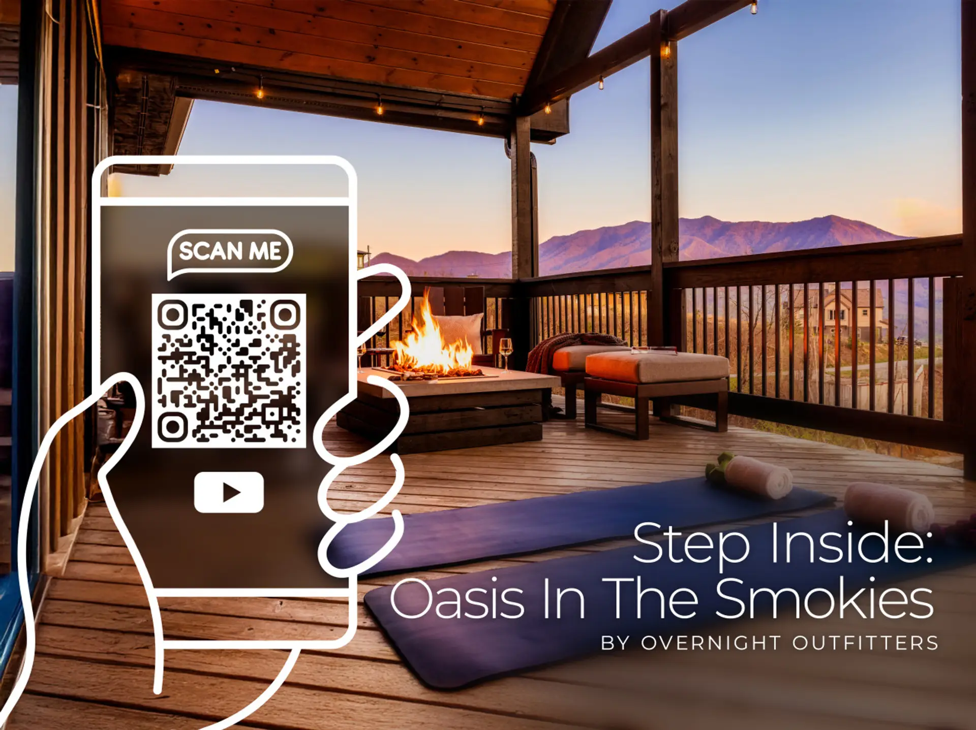 Scan the QR code or hold the QR code down for a tour of Oasis in the Smokies!