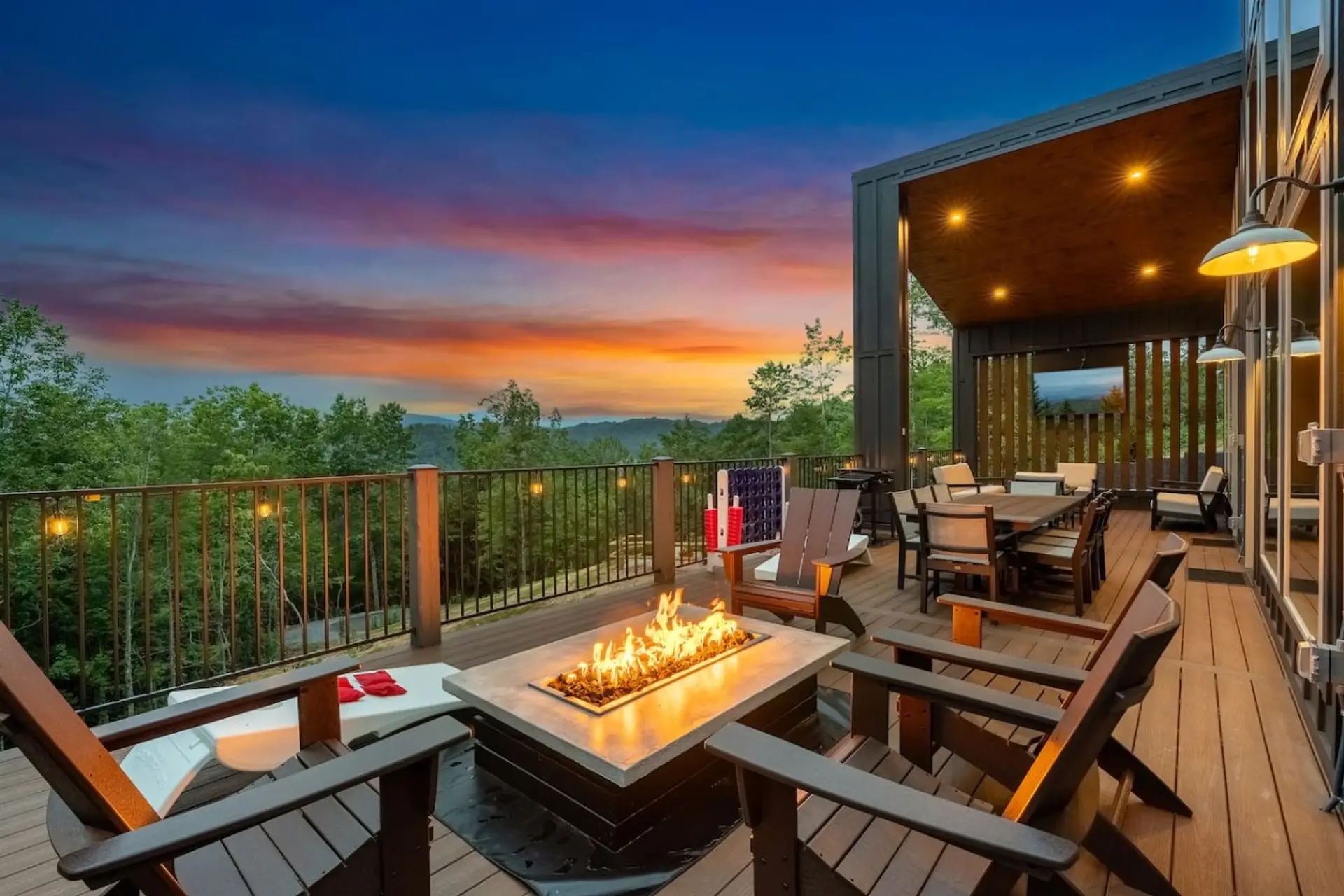 Enjoy stunning views from the upper level deck while sitting around the fire pit!