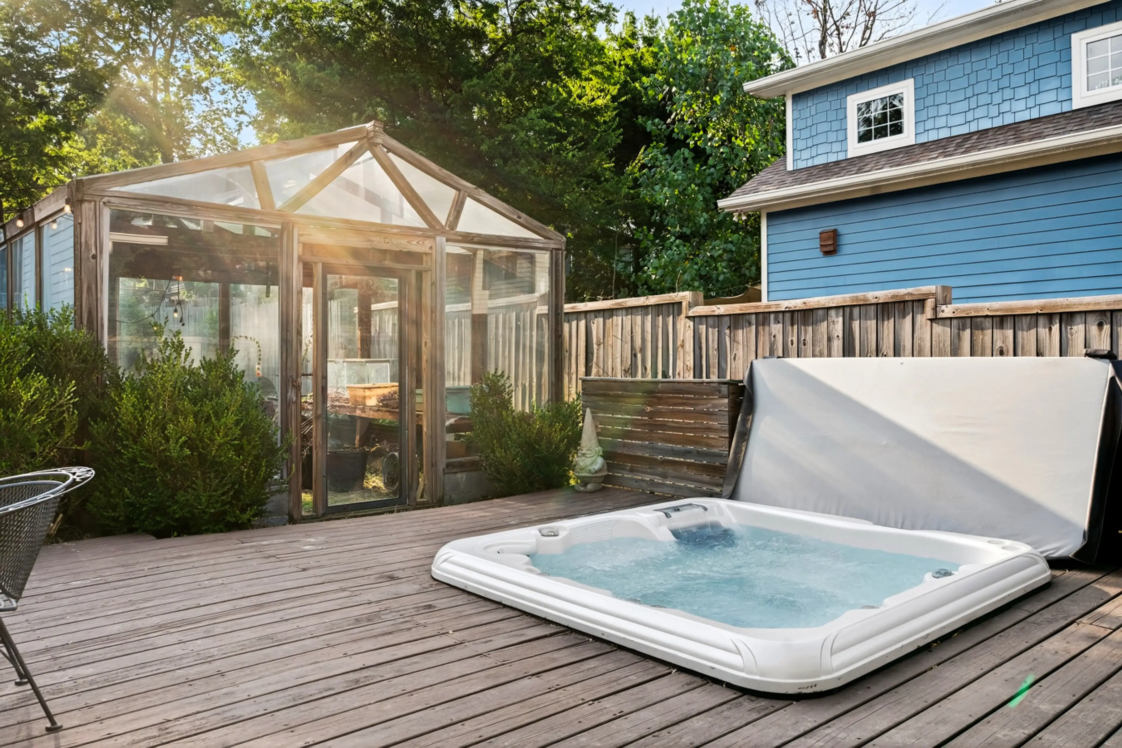 Soak away your worries in the hot tub or relax in our private greenhouse. It's the perfect escape!