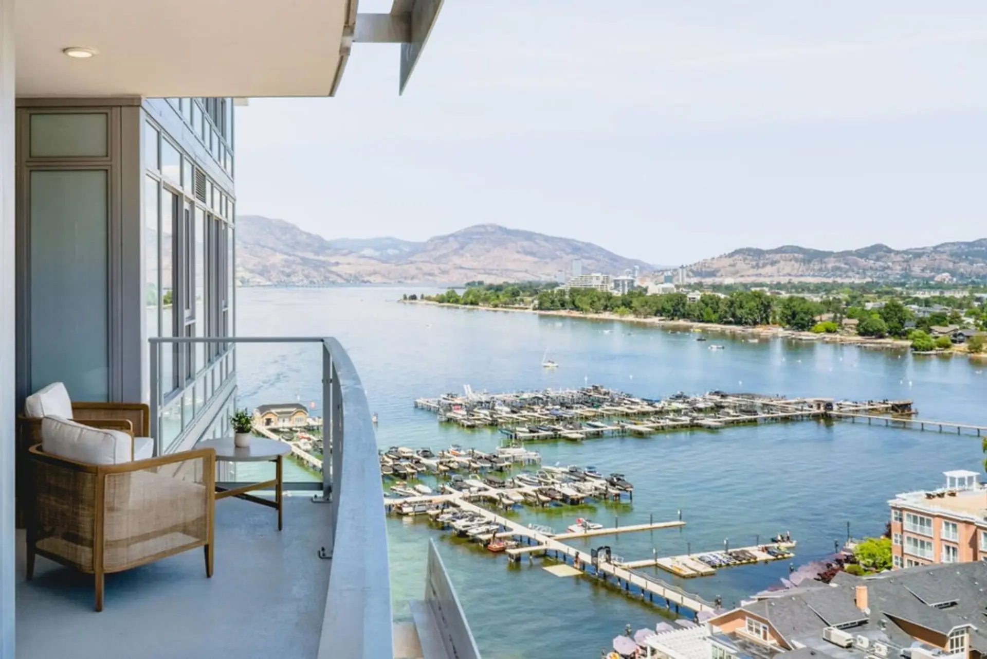 Enjoy partial lake, marina, and mountain views from your private balcony.