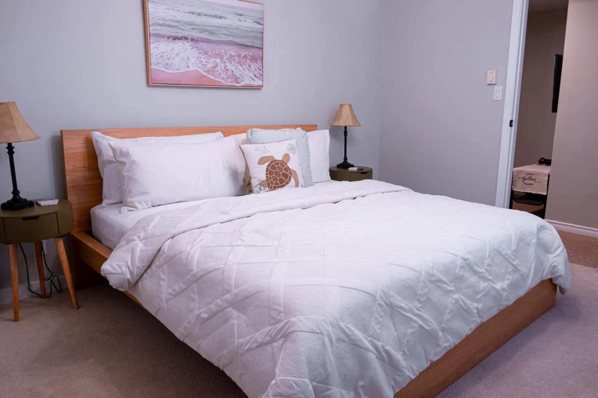 Enjoy a comfortable memory foam mattress and pillows on your King-sized bed. Complete with Hotel-Quality linens.