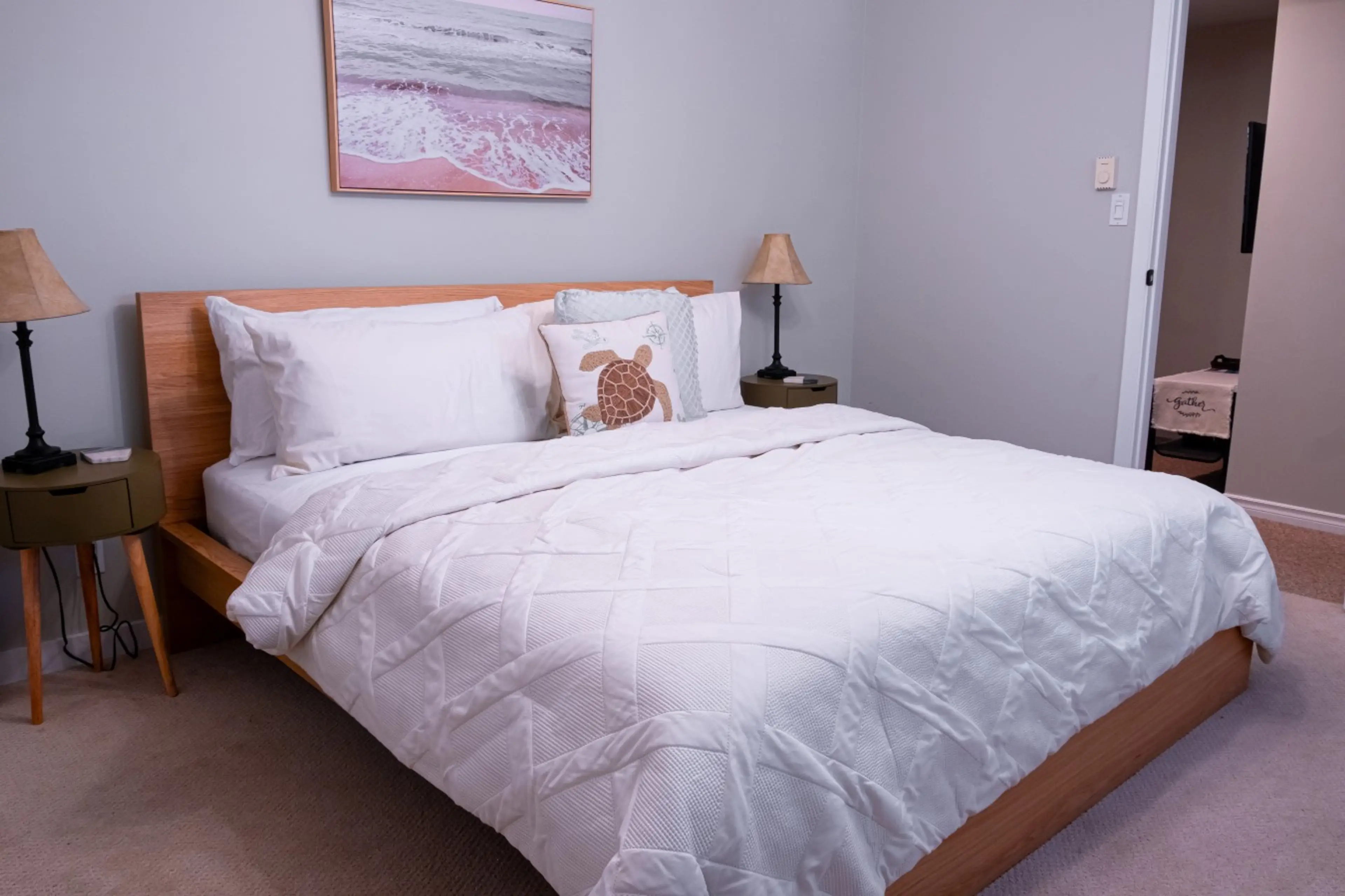 Enjoy a comfortable memory foam mattress and pillows on your King-sized bed. Complete with Hotel-Quality linens.
