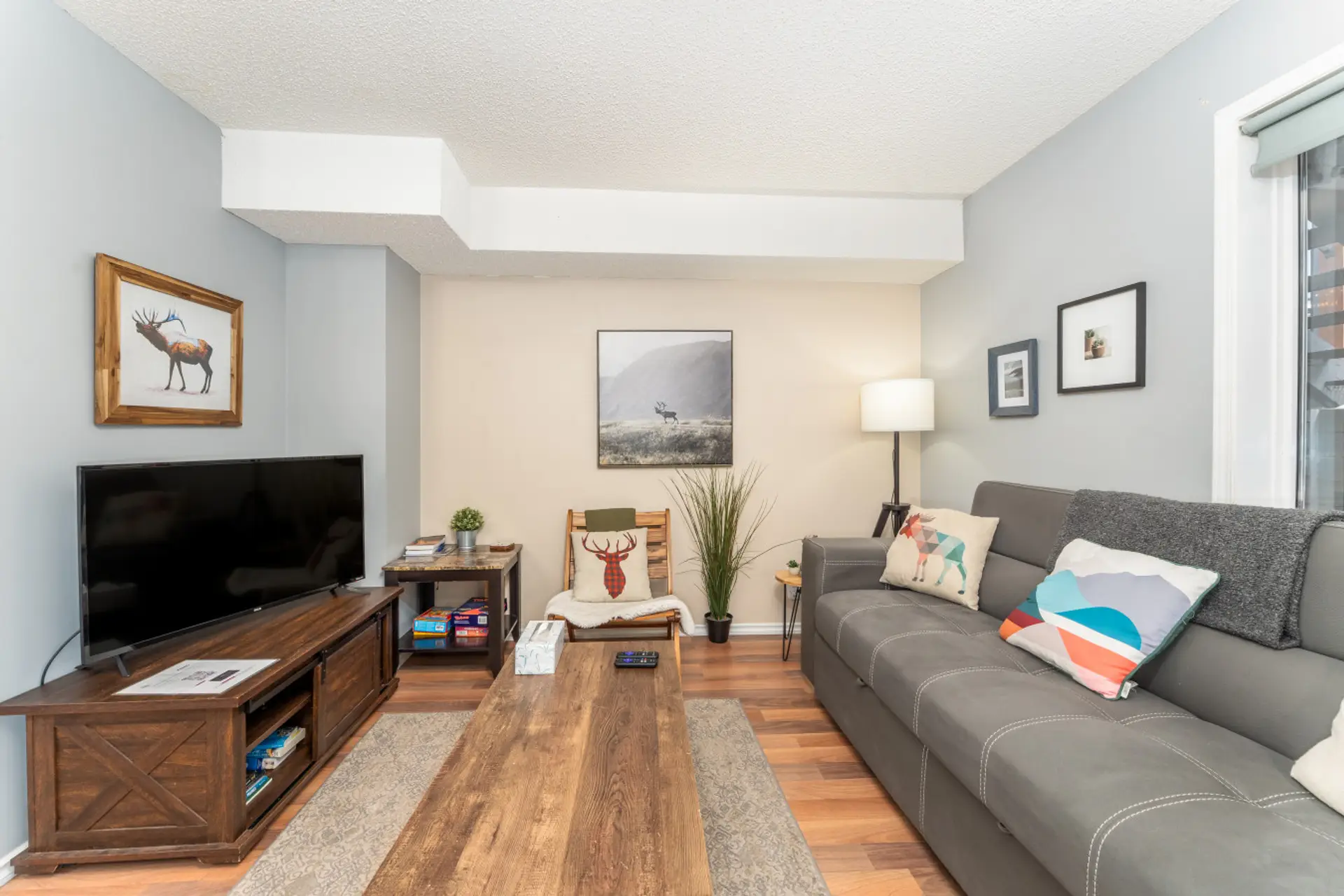 Well decorated suite with warm lighting to make you feel comfortable after a long day of exploring Canmore and Banff