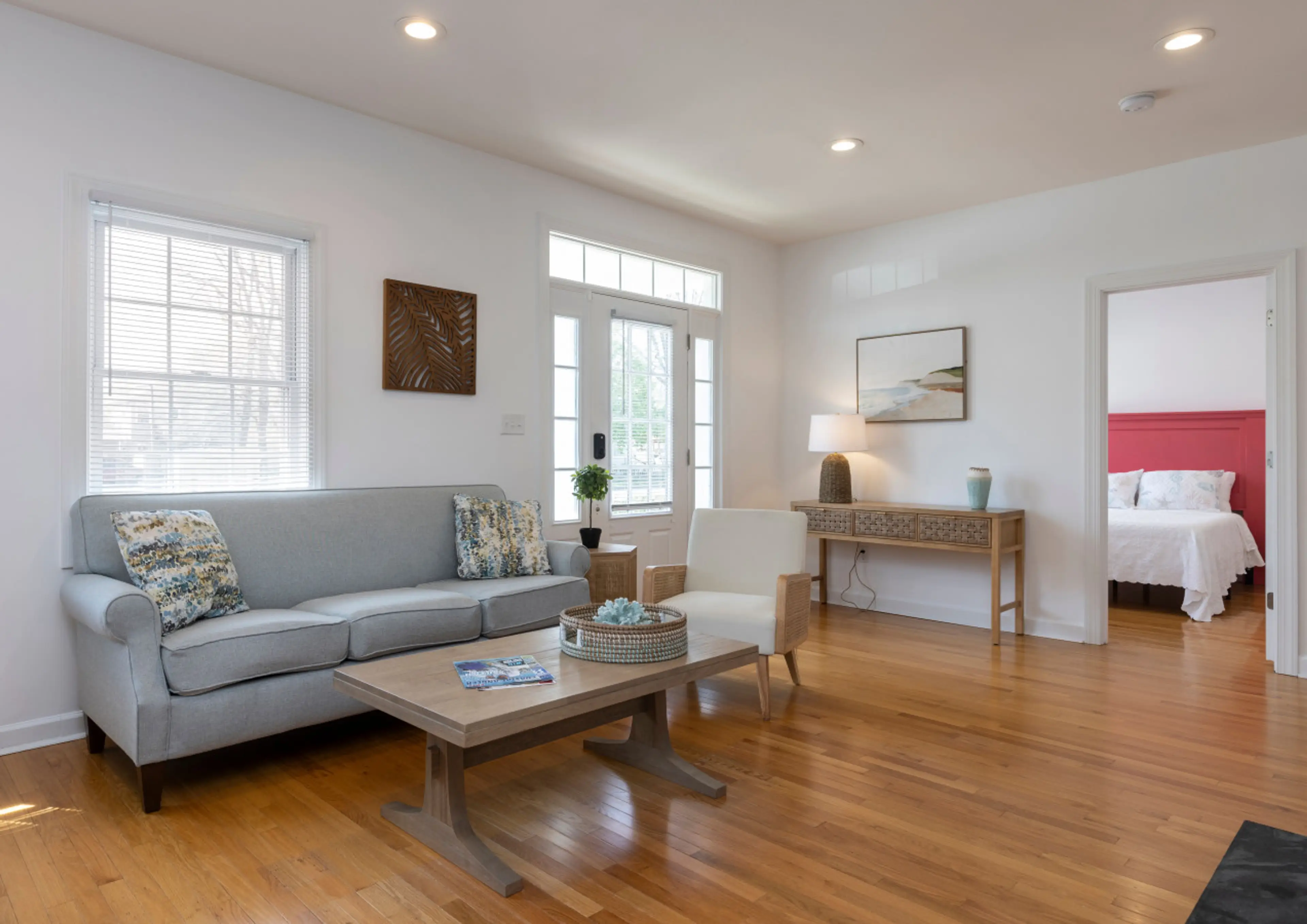 Living room with two bedrooms to the side.