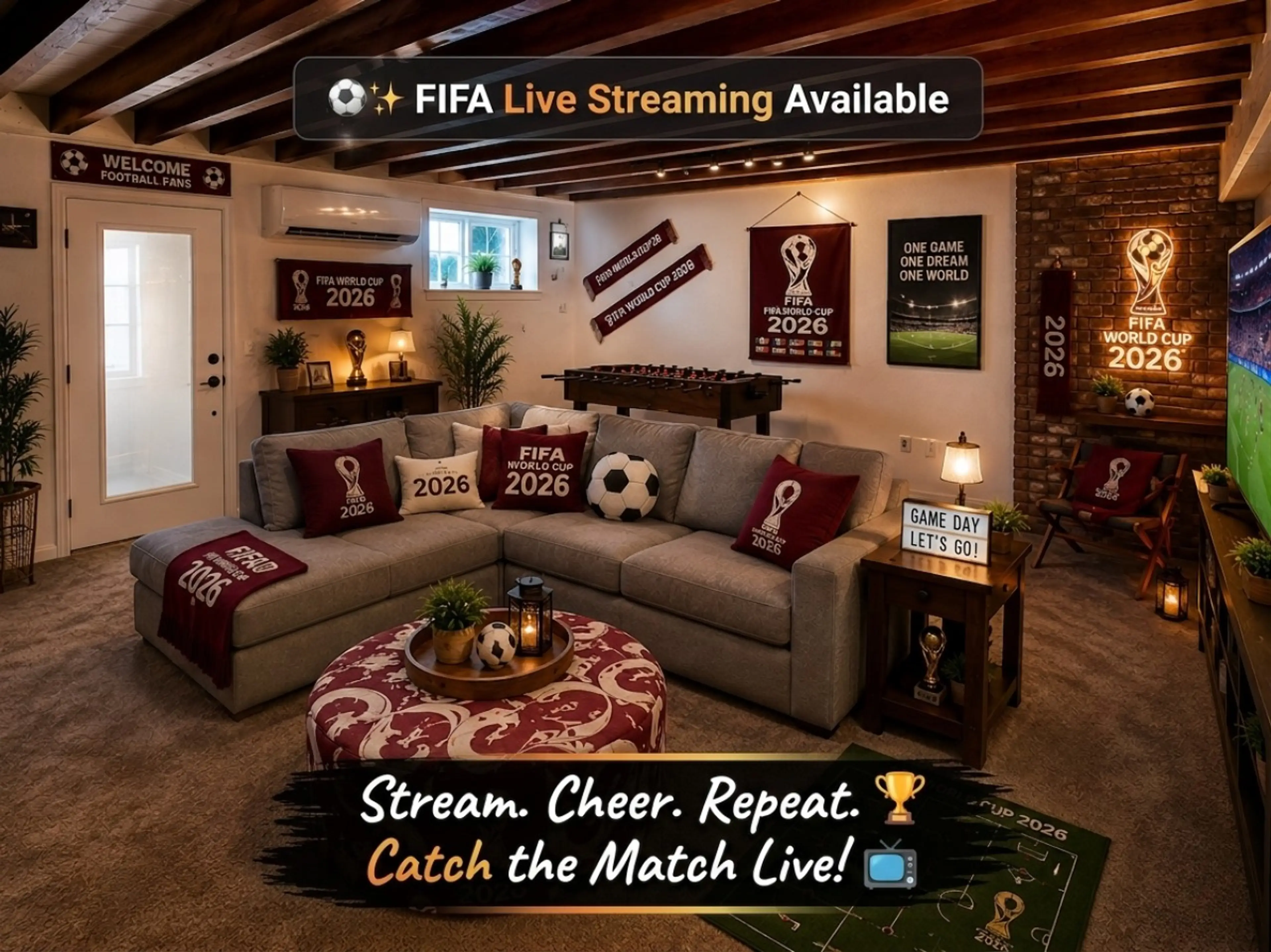 ⚽ Spacious living room made for cozy conversations, comfy seating, and FIFA match-day moments 🛋️🏆✨