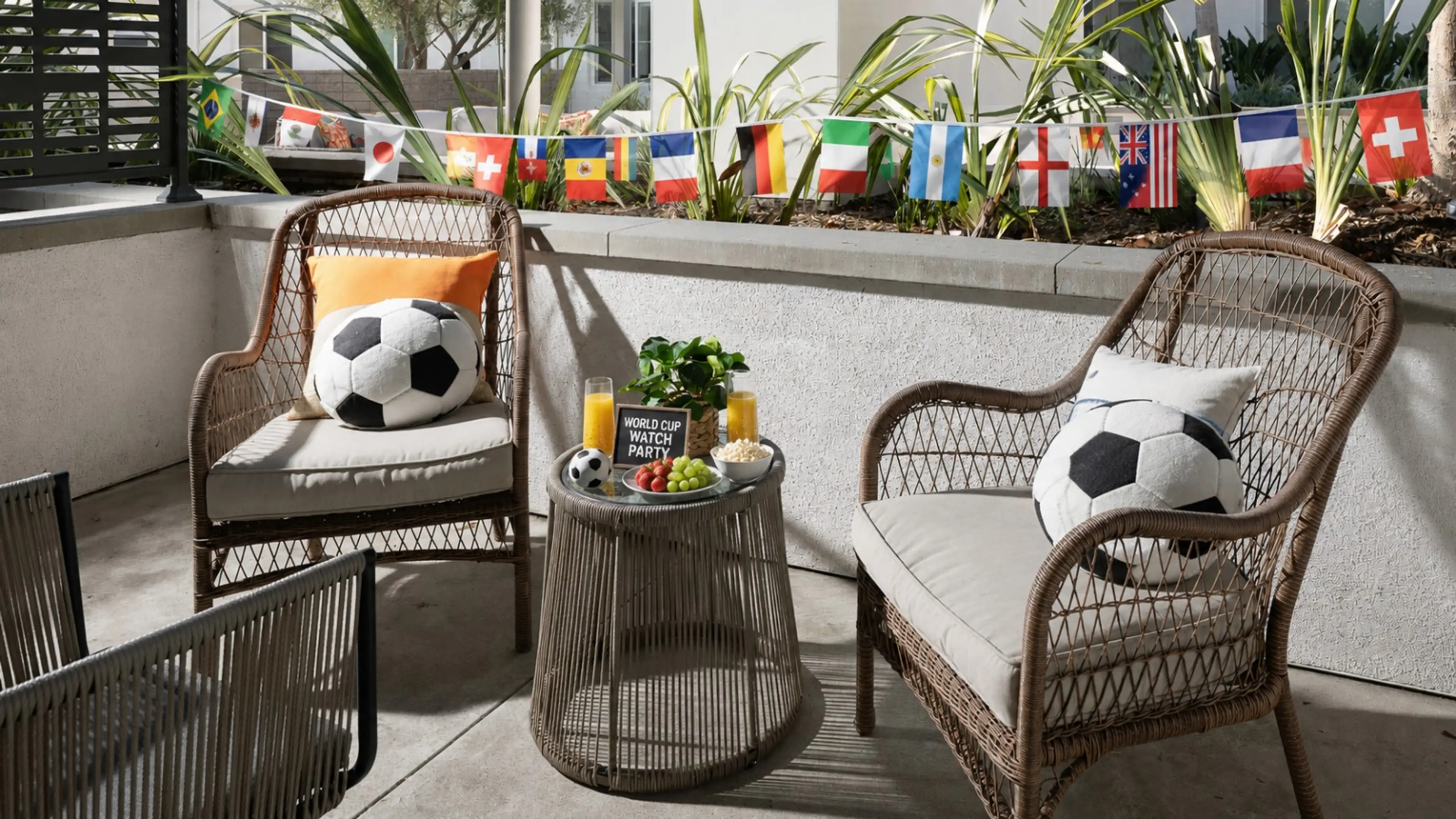 World Cup mornings start best on the terrace — fresh juice, sunshine, and game-day vibes 🍊⚽☀️