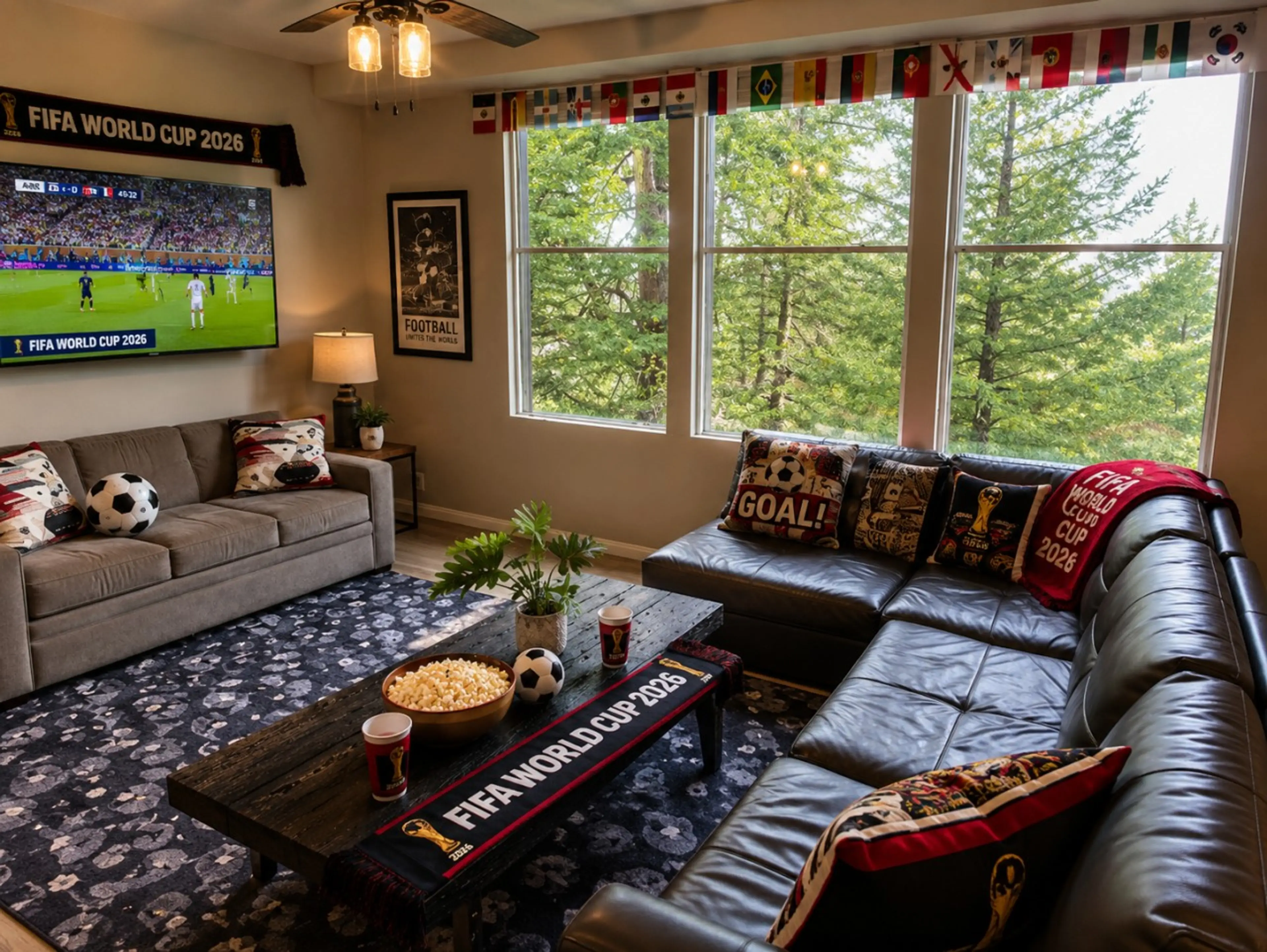 ⚽ Relax in the treetops with peaceful views and FIFA match-day vibes 🌲🏡✨