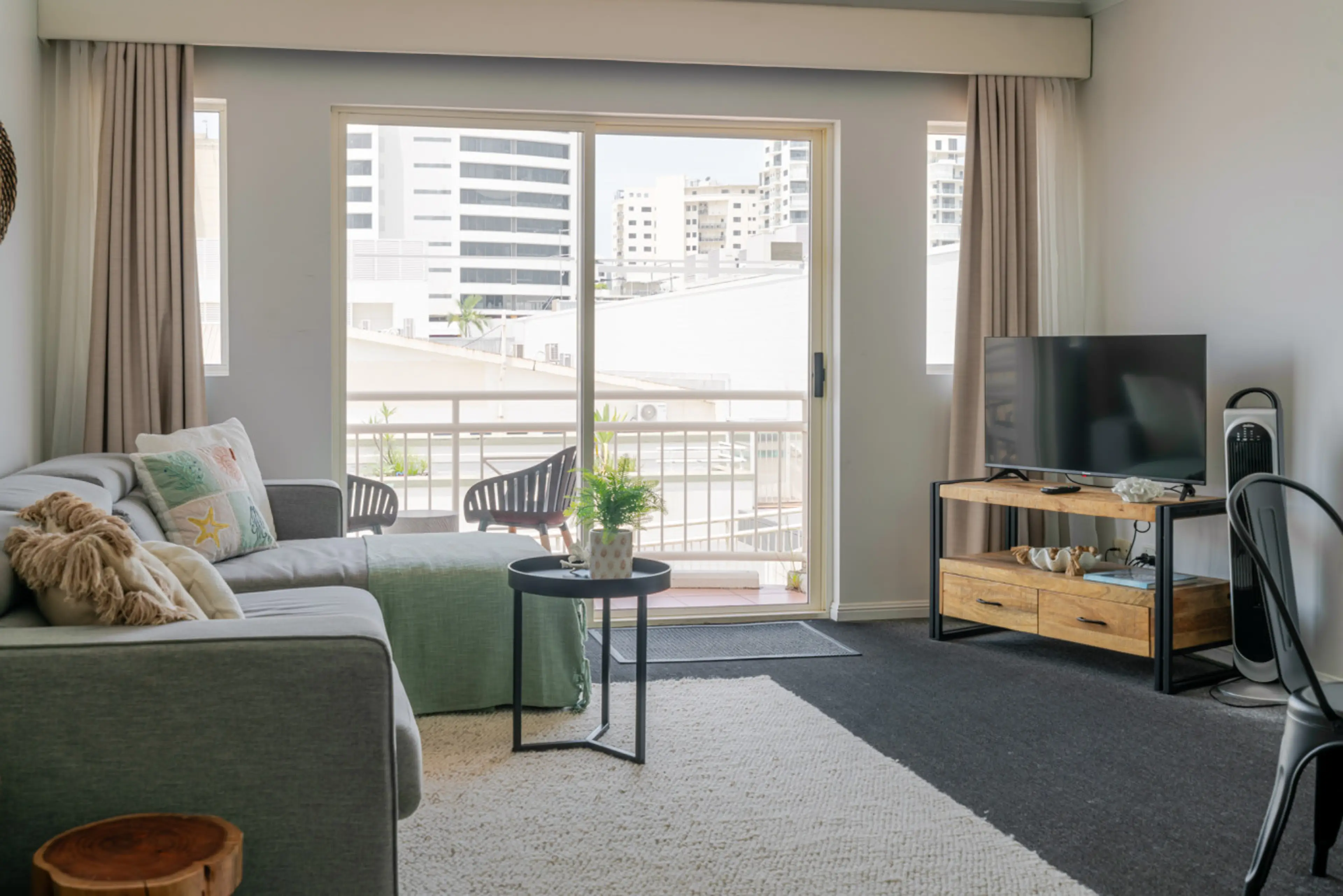 Living area with sofa bed and Smart TV, perfect for relaxing indoors