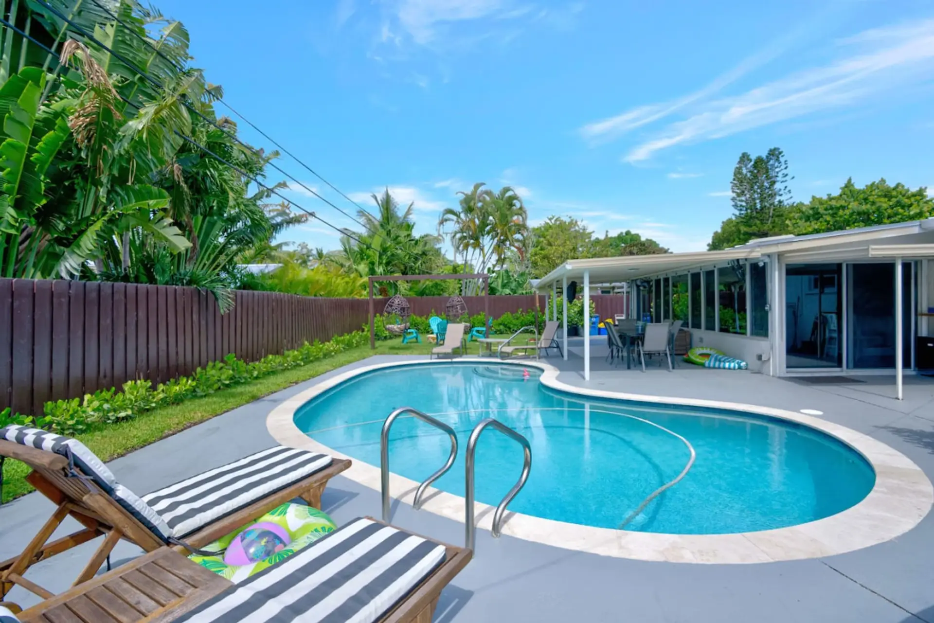 Private backyard oasis with sparkling pool