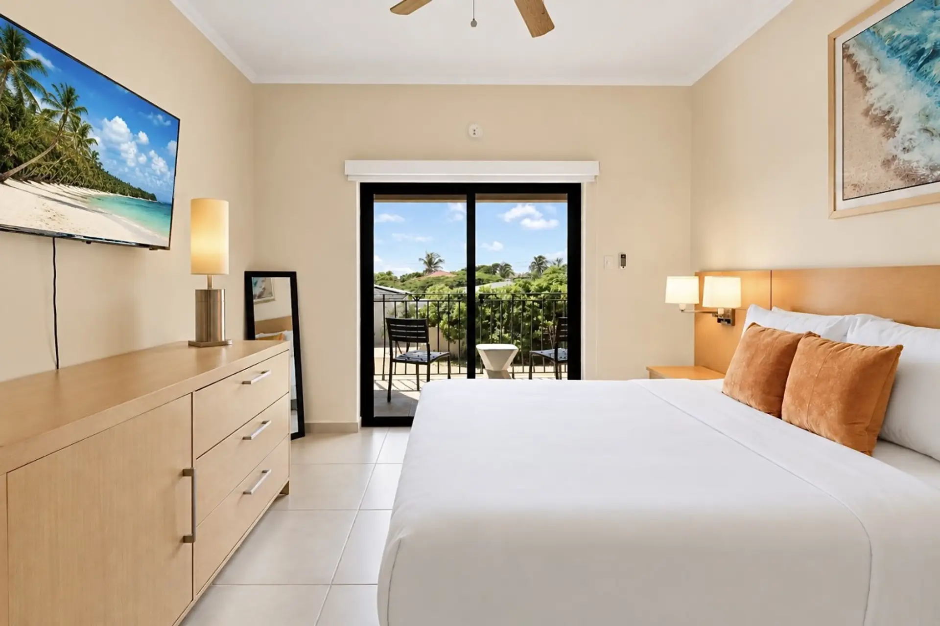 Comfortable bedroom featuring a plush bed, quality linens, ample storage, and peaceful ambiance.