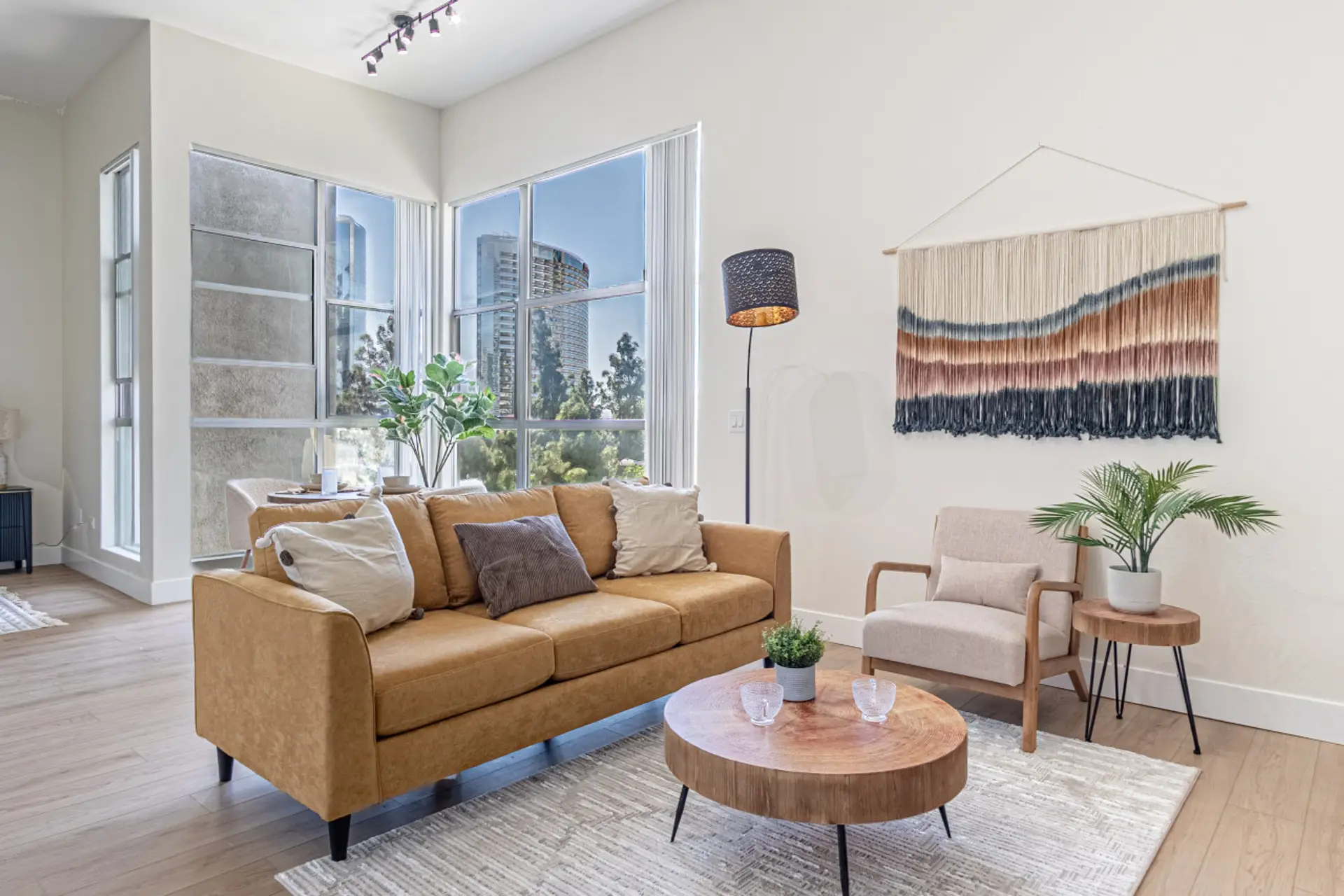 Relax in a bright, spacious living room.