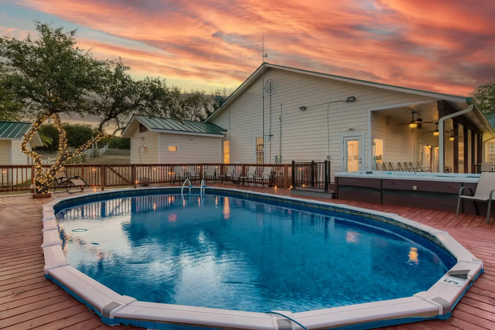 Resort-style pool with scenic Hill Country views