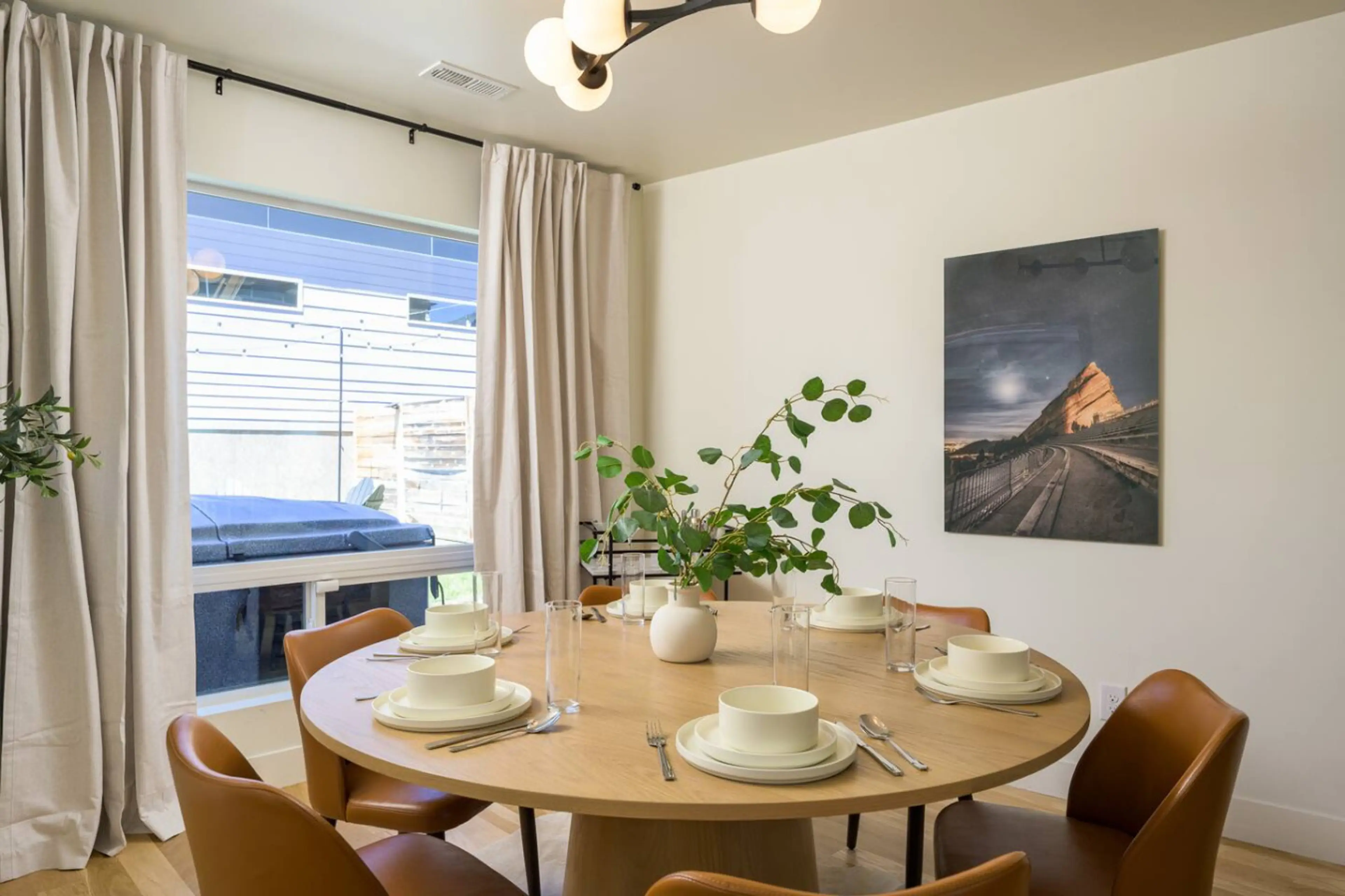 Mid century style dining room with mini bar