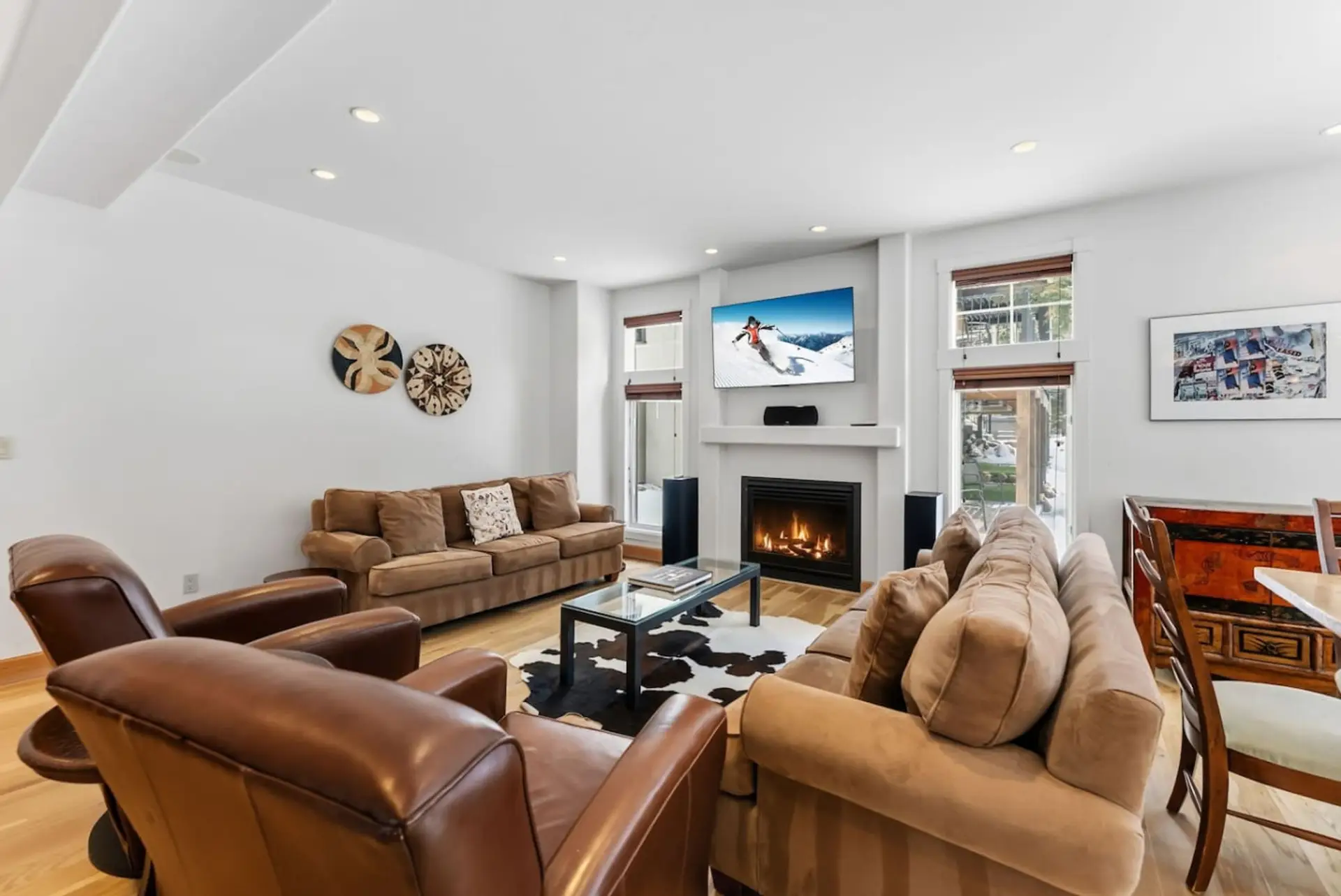 Spacious living room with gas fireplace and smart TV