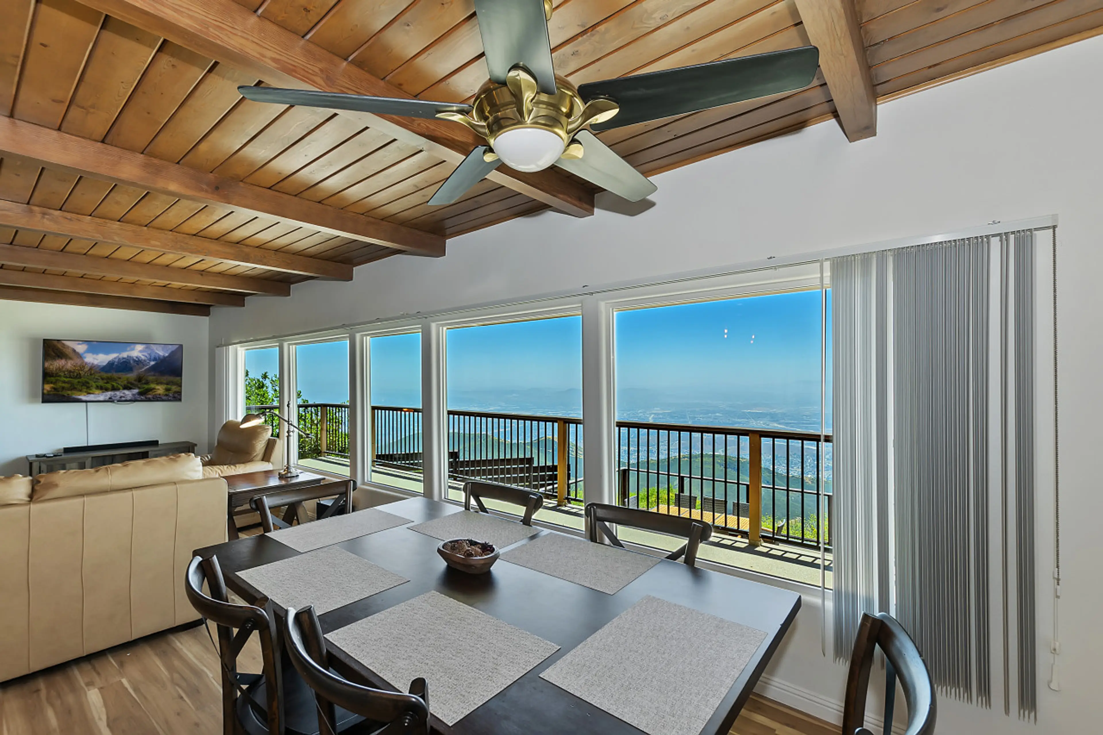 timber lined ceiling to the view